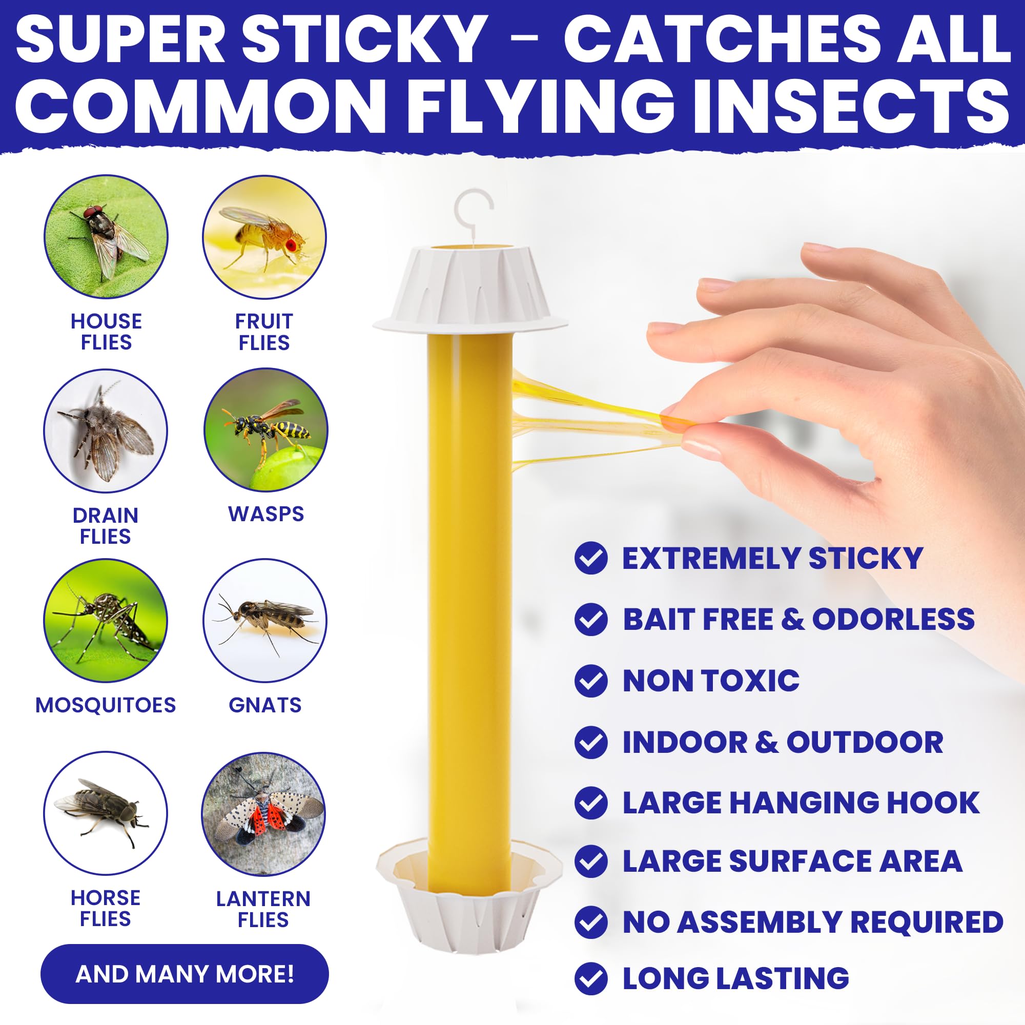 Fly Stick Sticky Fly Traps for Indoors and Outdoor 4pk. Non-Toxic Bait Free. Trap All Flies. Sticky Fly Traps for Indoors Outdoor Fly Catchers for Inside Home Bug Sticky Traps for Bugs Fly Sticky Trap