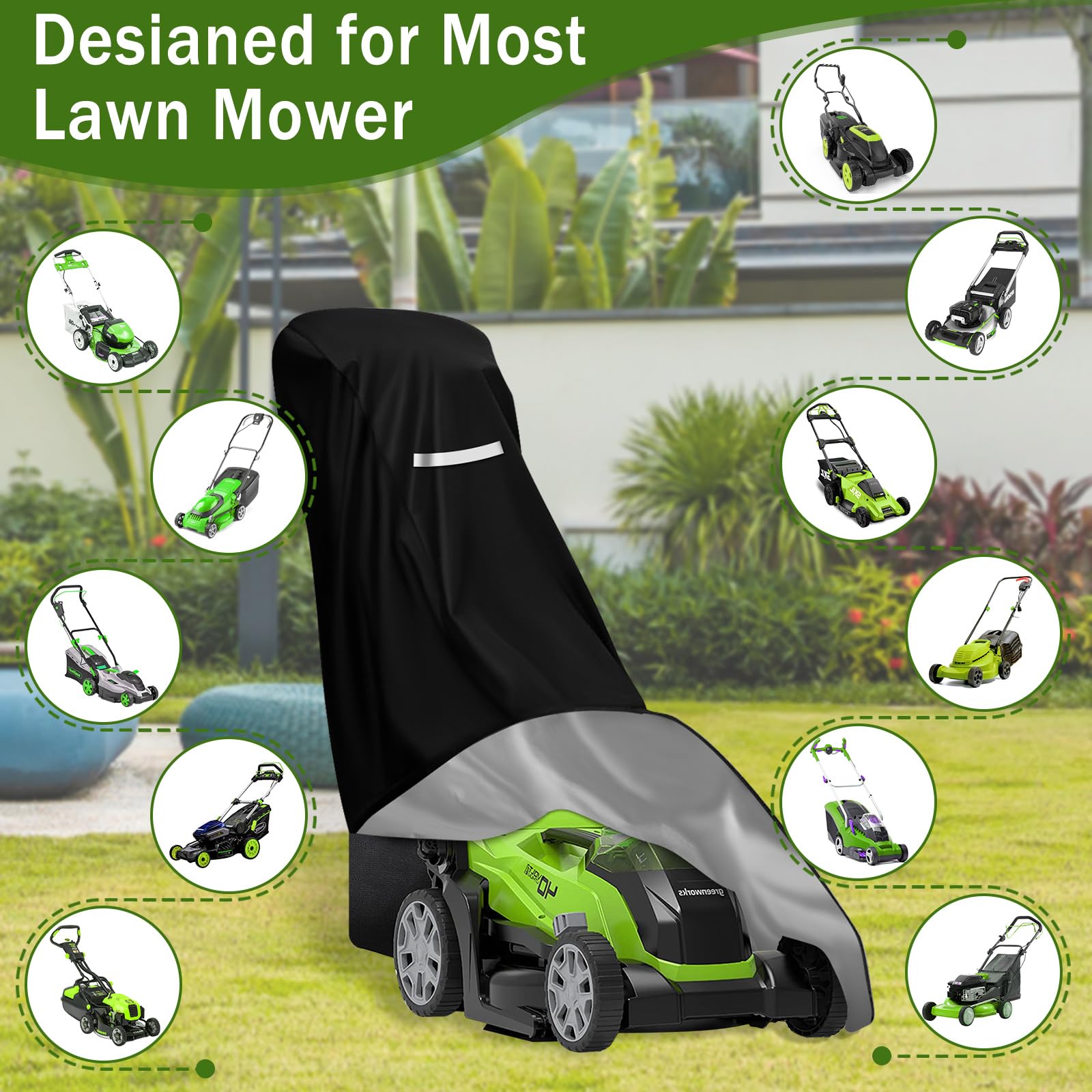 Outdoors Lawn Mower Cover-Heavy Duty 420d Polyester Oxford Waterproof,Uv Protection Universal Fit Lawnmower With Drawstring & Cover Storage Bag,Lawnmower Covers For Dust,Wind,Snow,Outdoor