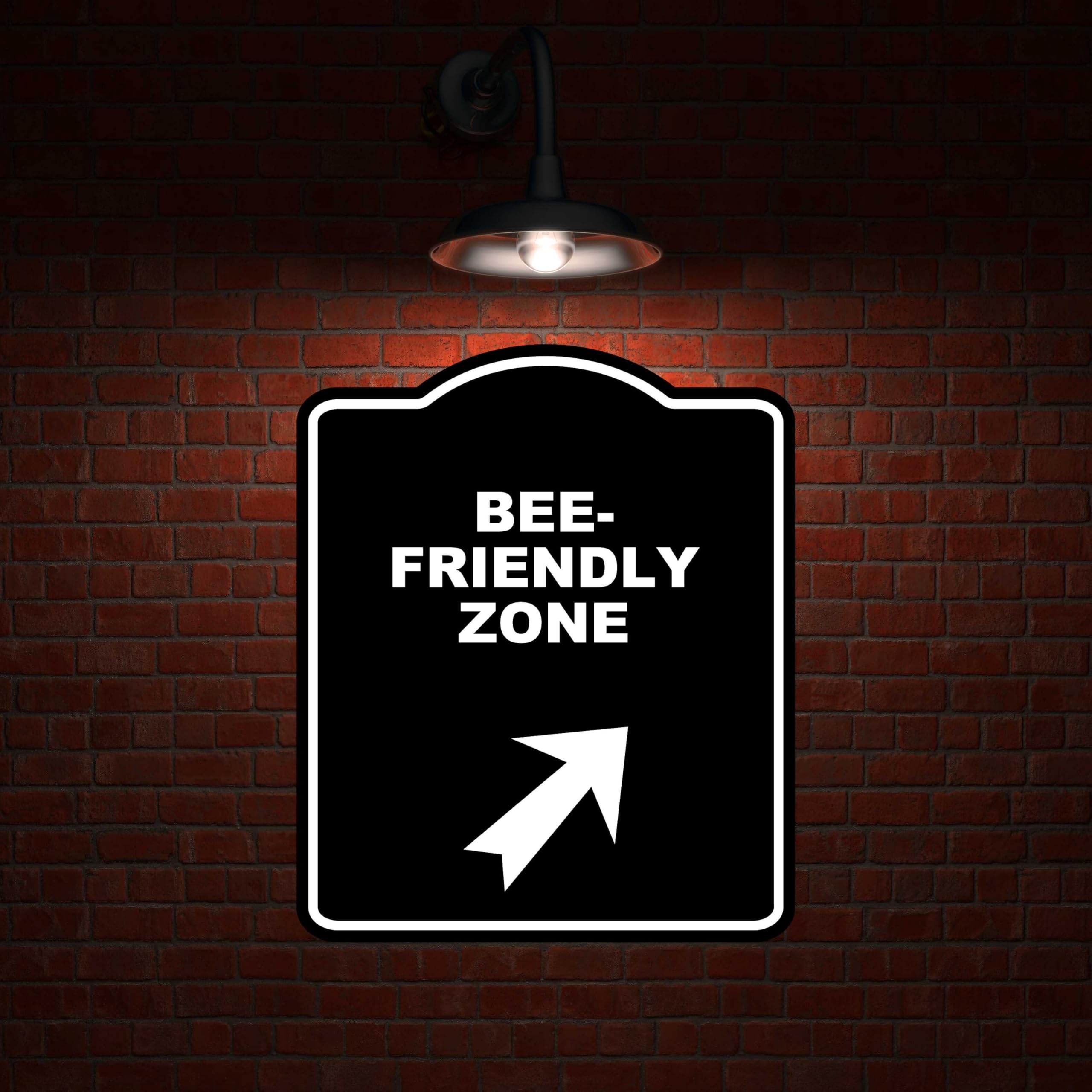 BEE-FRIENDLY ZONE Black Sign Arrow Up Right Aluminum Composite Sign 15 x 18 inches