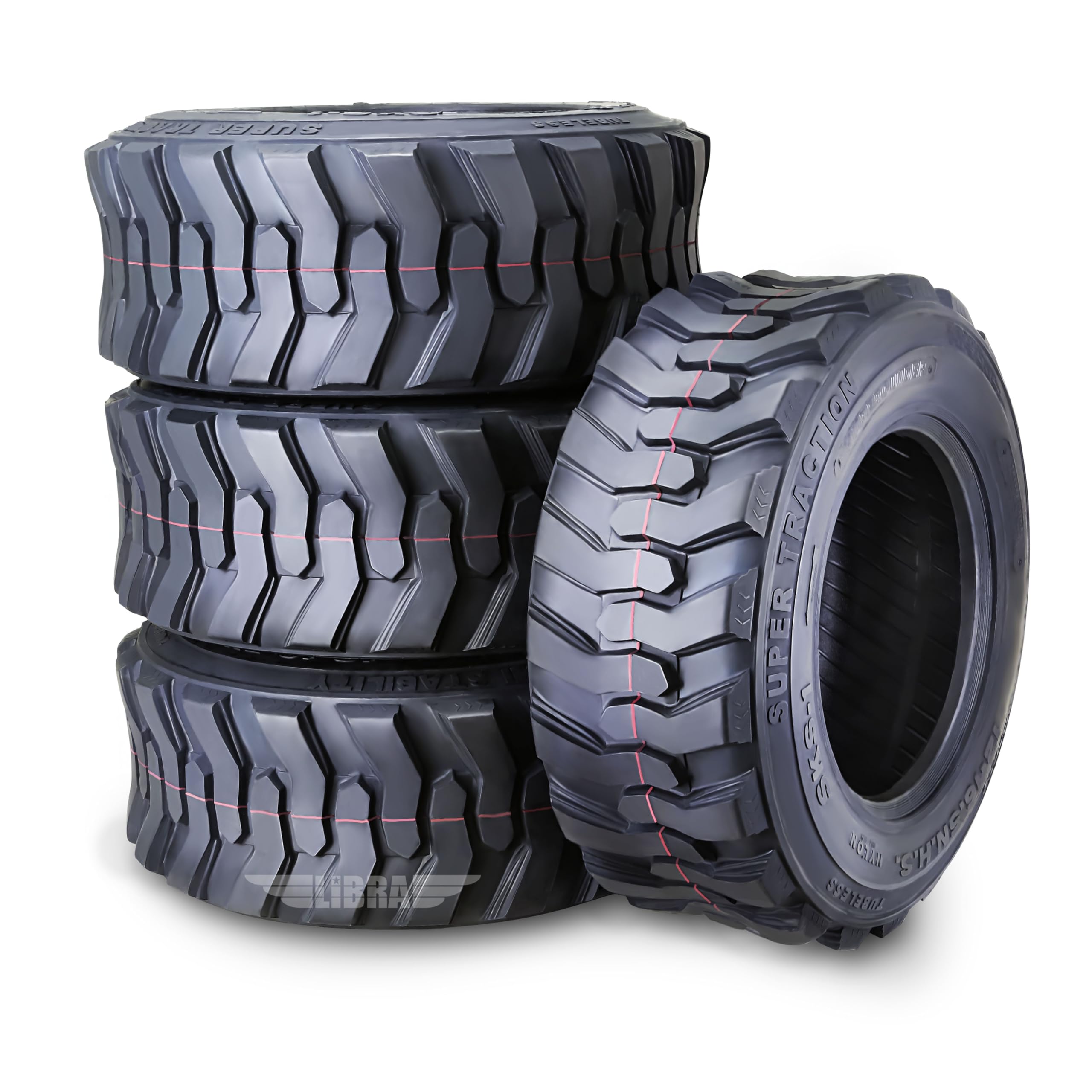 Set 4 New Super Guider Heavy Duty 12-16.5 12x16.5/12 Ply Industrial Skid Steer Tire w/Rim Guard
