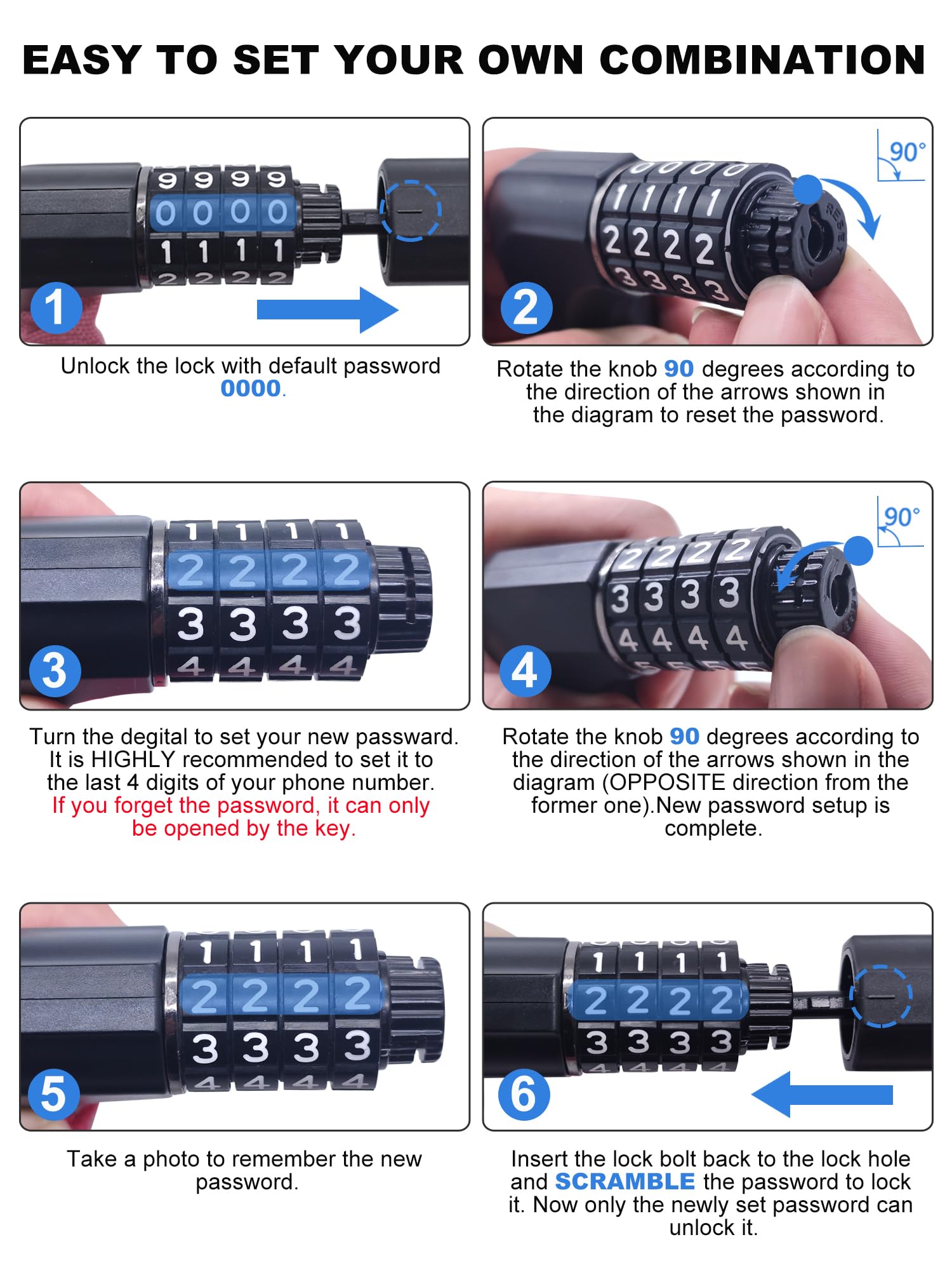 NDakter Bike Lock, Bike Chain Lock with 2 Ways to Unlock, 4 Digit Combination Heavy Duty Anti-Theft Bicycle Lock with 2 Keys, 4.28Ft High Security Scooter Locks for Ebike, Electric, Motorcycle, Door