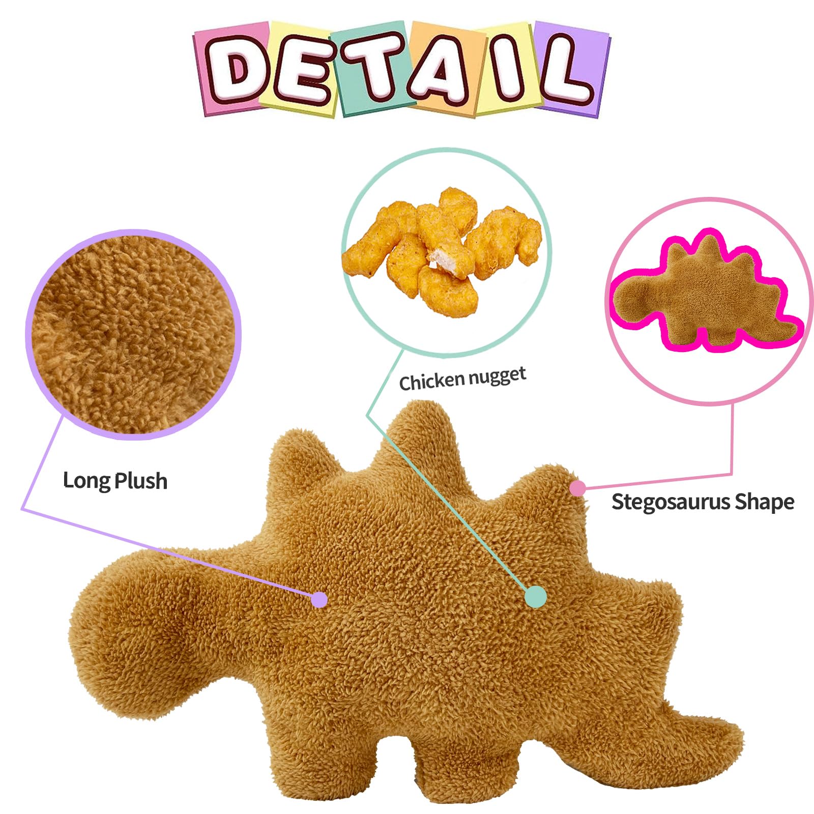 Isaacalyx Dino Nugget Pillow, 18 inch Soft Dinosaur Chicken Nuggets Pillow for Birthday Gifts, Dinosaur Theme Party Decorations (Stegosaurus, Small)