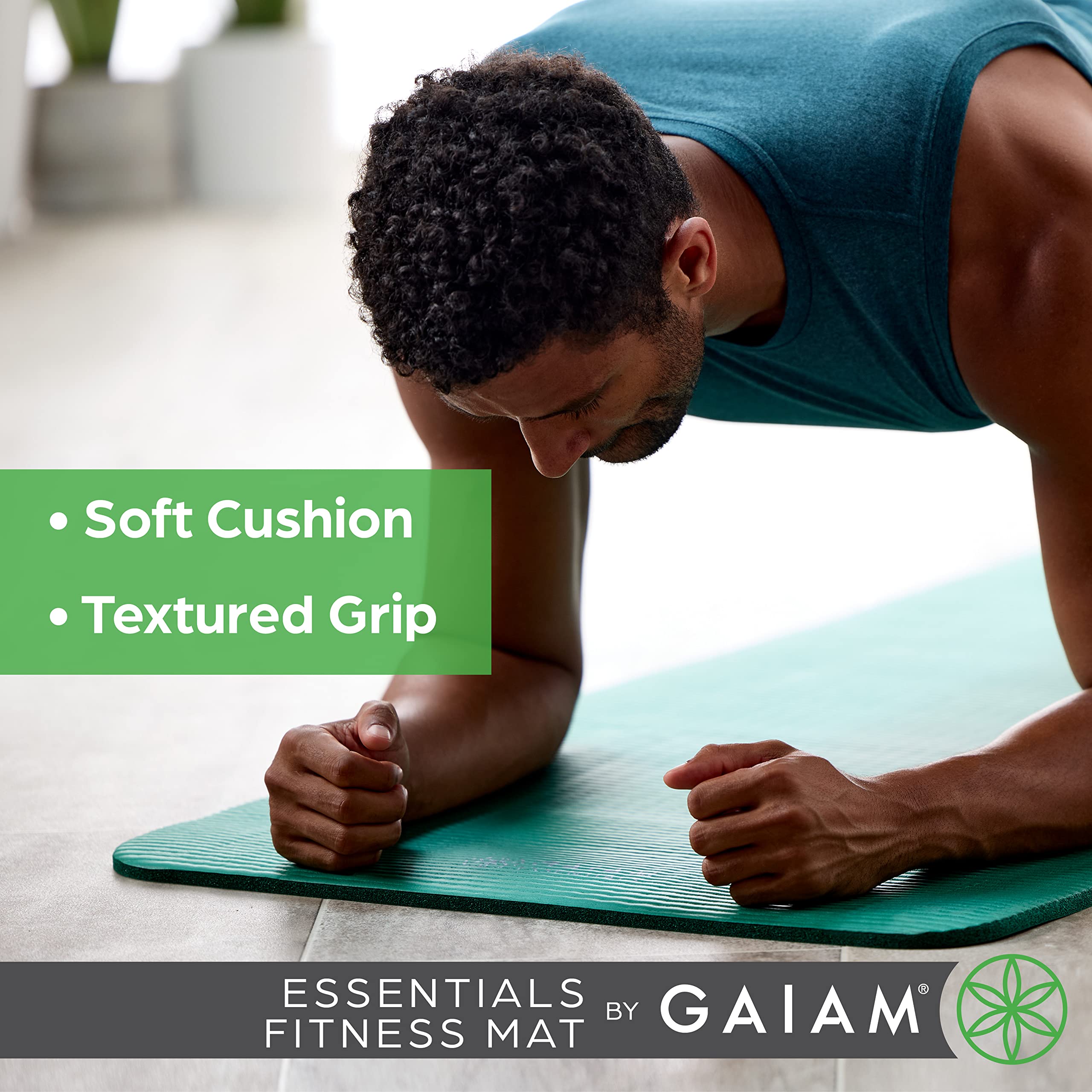 Gaiam Essentials Thick Yoga Mat Fitness & Exercise Mat with Easy-Cinch Carrier Strap, Grey, 72"L X 24"W X 2/5 Inch Thick, 10mm