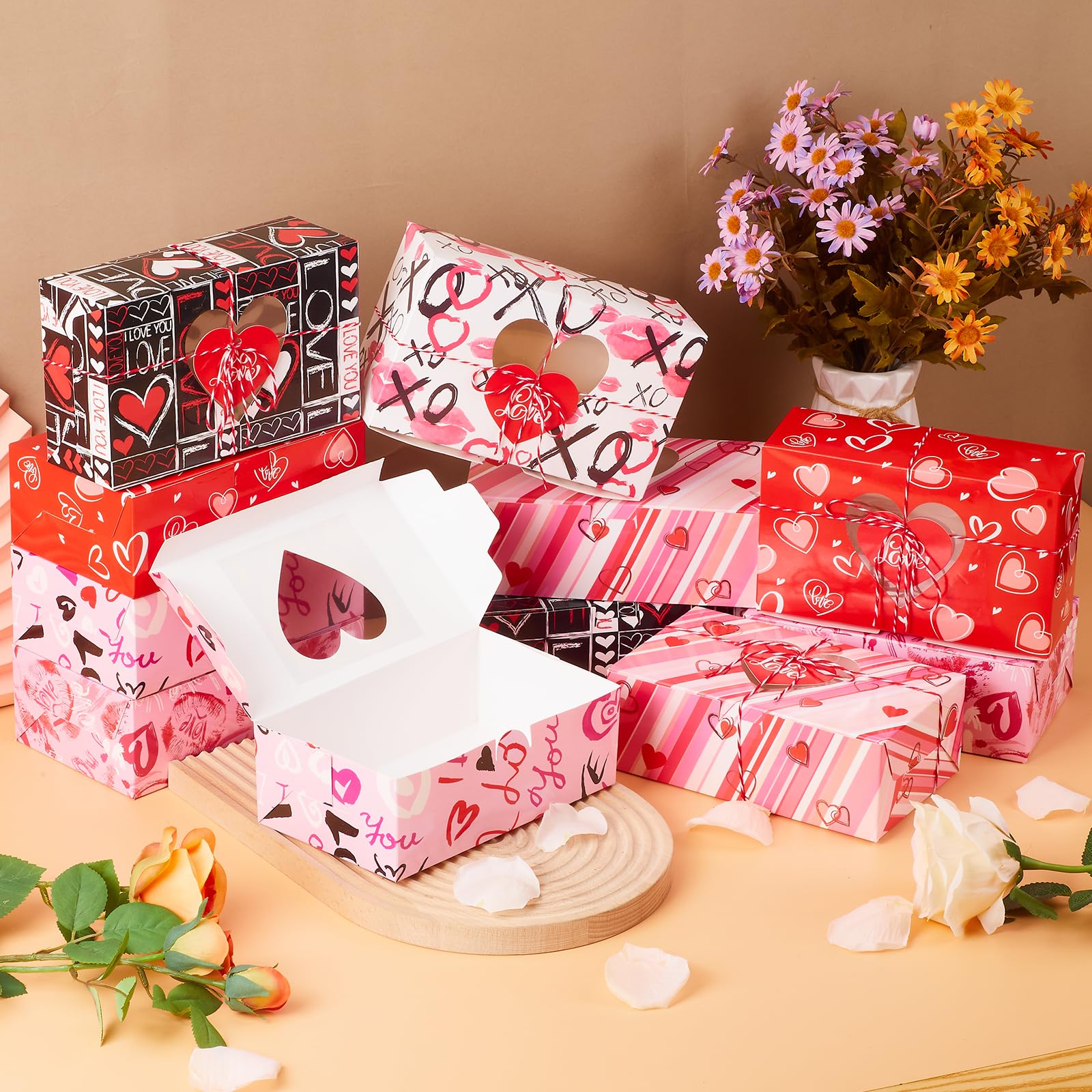 Crssbrohip 60 Pcs Valentine's Day Treat Boxes, Valentine Heart Cookie Boxes with Window Bakery Boxes, Heart Gift Boxes Candy Heart Containers for Valentine Party weddings and Favors