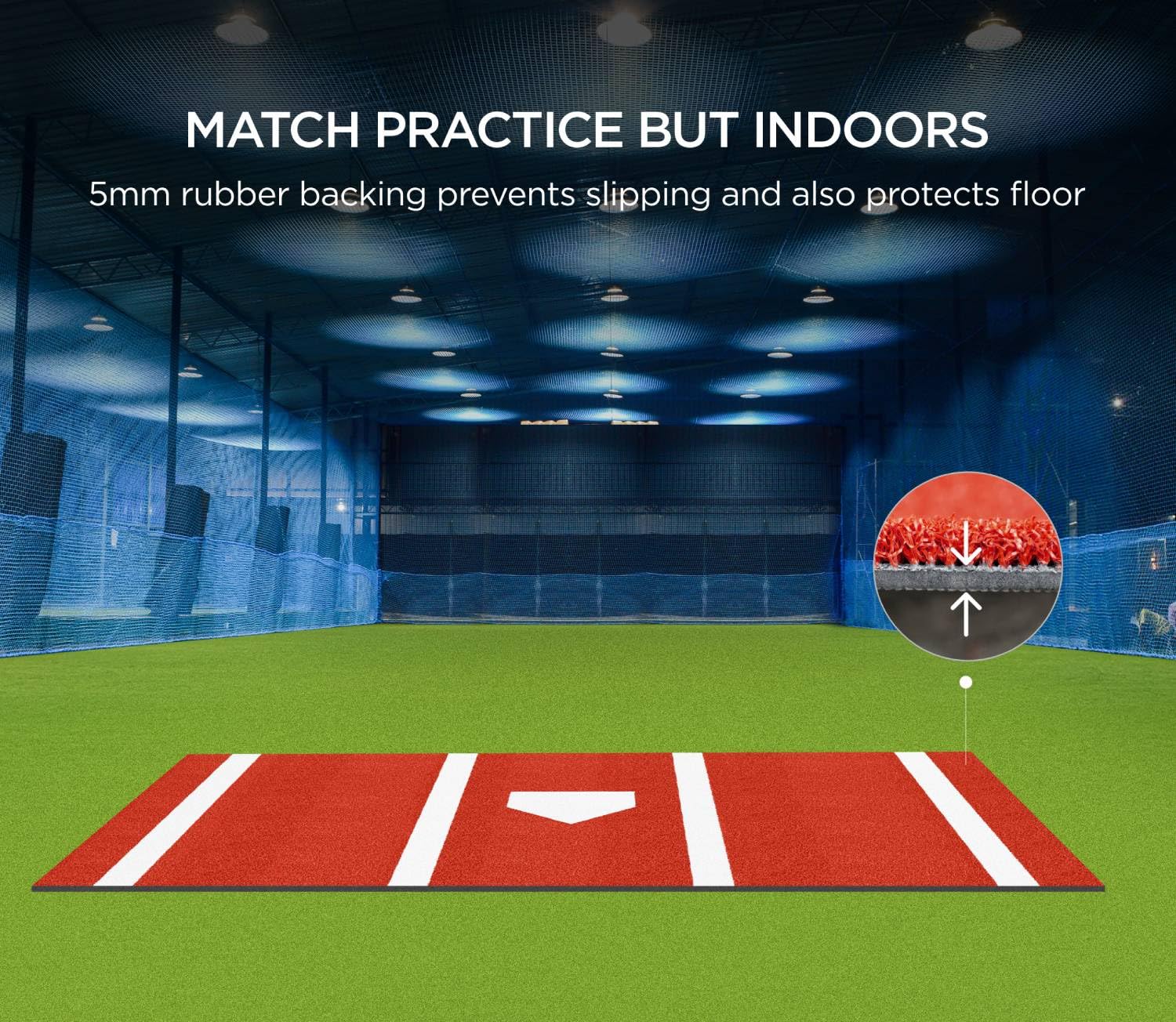 Batting Mat Baseball Hitting Mat Baseball Batting Cage Mat 12' x 6' Regulation Size Turf Batters Box Mat with 5 mm Rubber Backing and Home Plate for Baseball Softball Training Indoor and Outdoor