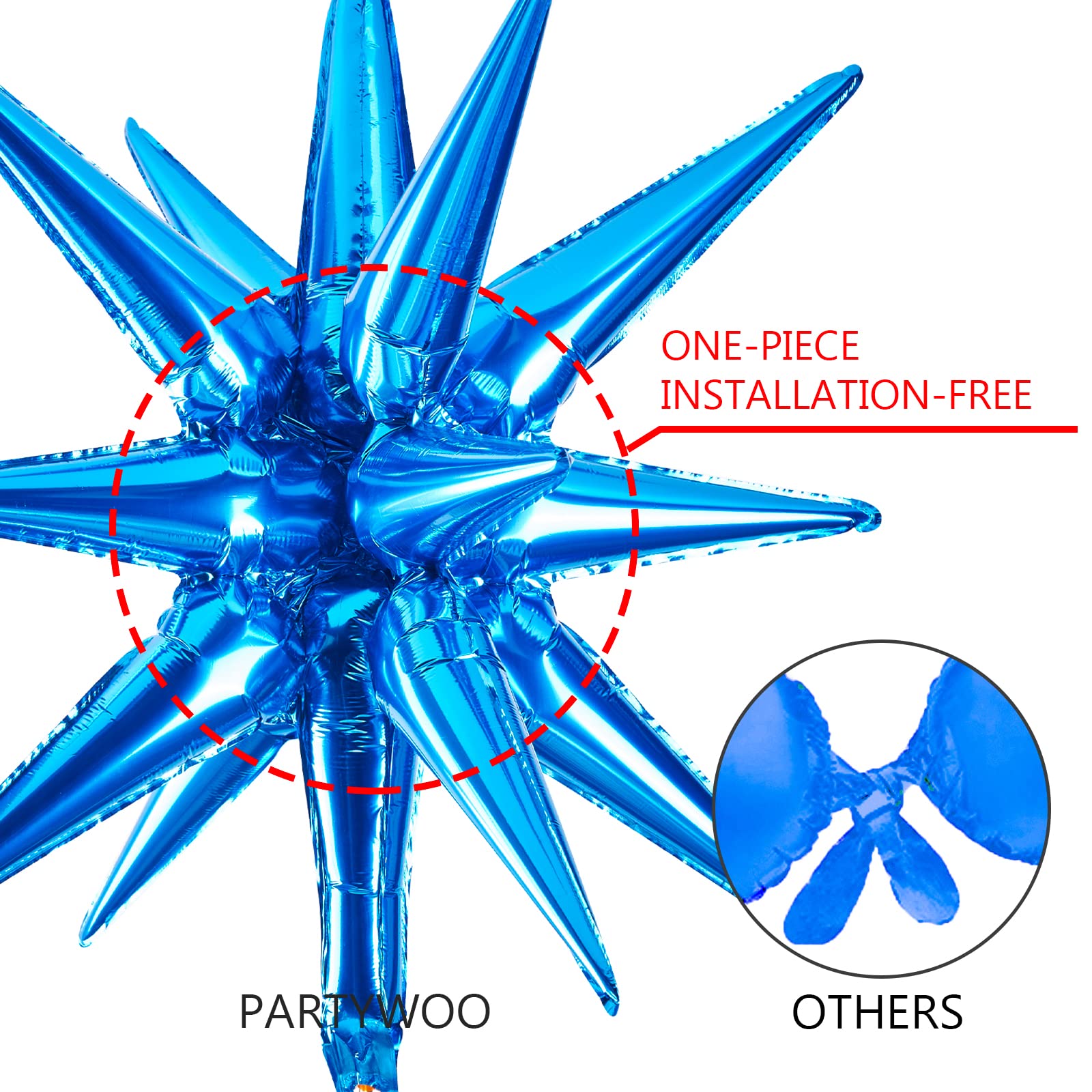 PartyWoo Royal Blue Star Foil Balloons 6pcs Different Sizes Pack of 27 22 Inch Large Starburst Spike Mylar Balloons for Gender Reveal Graduation Bachelorette Birthday Baby Shower Party Decorations
