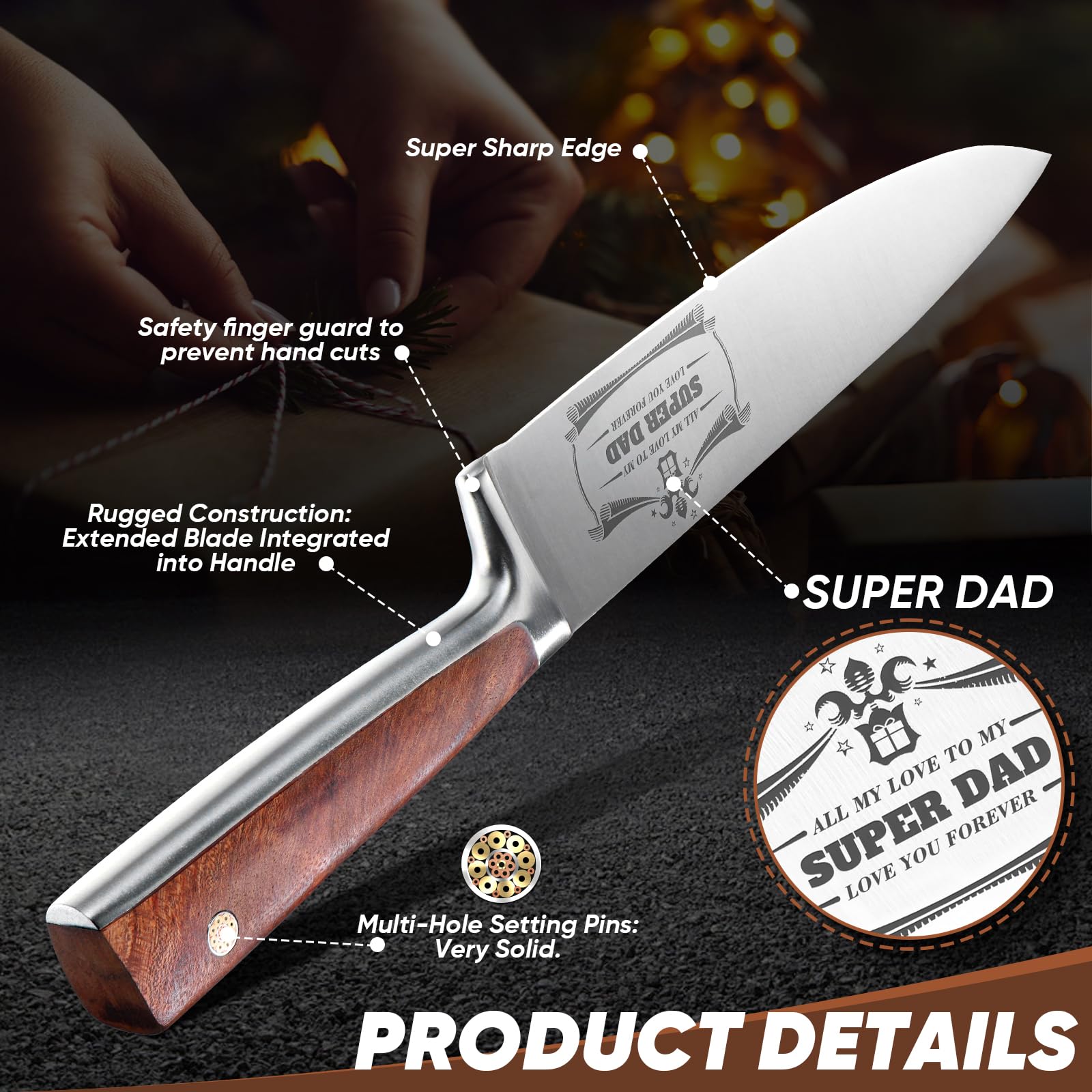 Huusk Birthday Gifts for Dad - 8” Chef Knife with Ergonomic Handle, Dad Birthday Gift from Daughter Son, Kitchen Knife with Gift Box Perfect for Christmas Father’s Day Birthdays