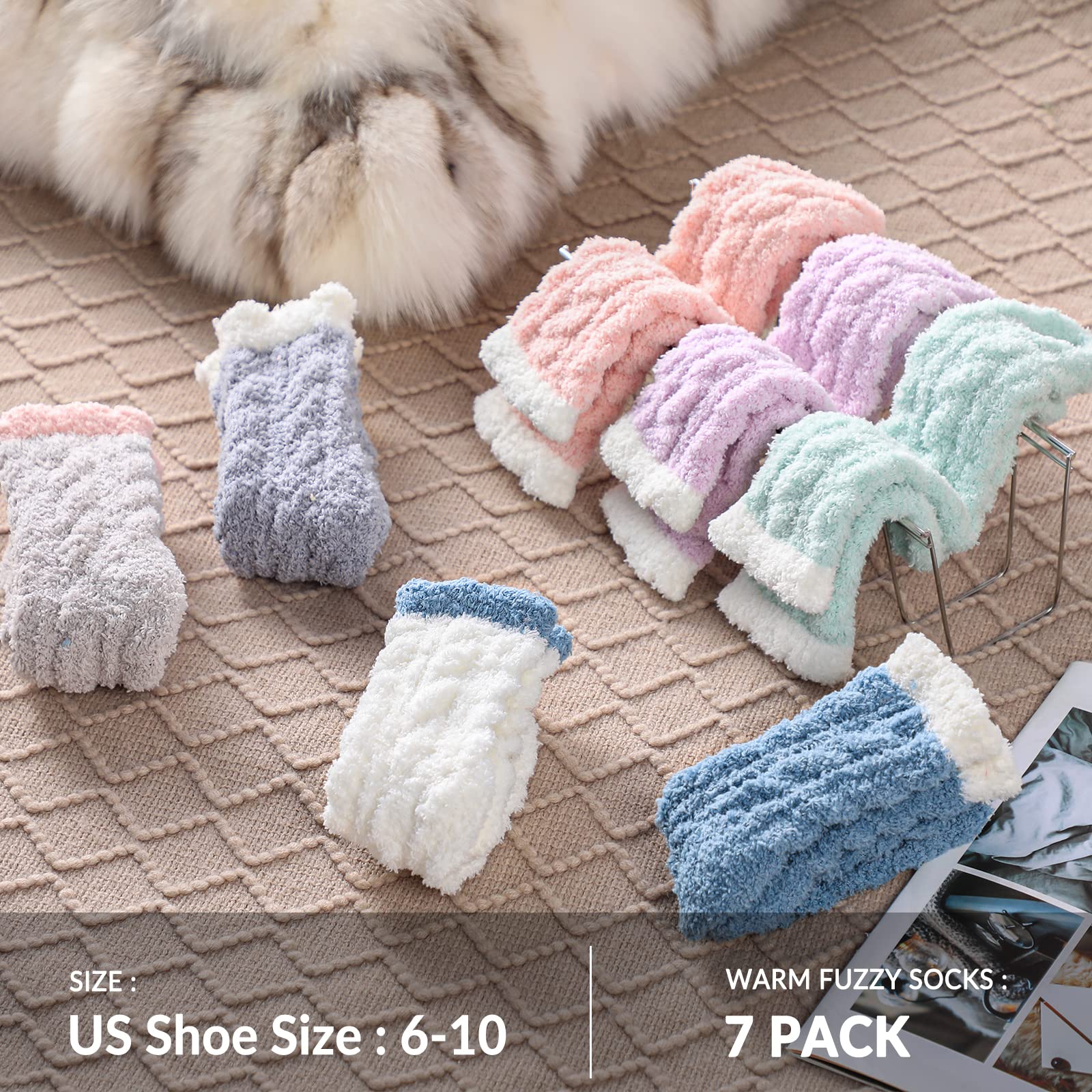 7 Pairs Fuzzy Socks - Fuzzy Socks for Women, Women's Winter Super Soft Warm Cozy Socks, Fluffy Socks Fits Most Size, Fleece-lined Slipper Socks, Candy Color Fuzzy Socks