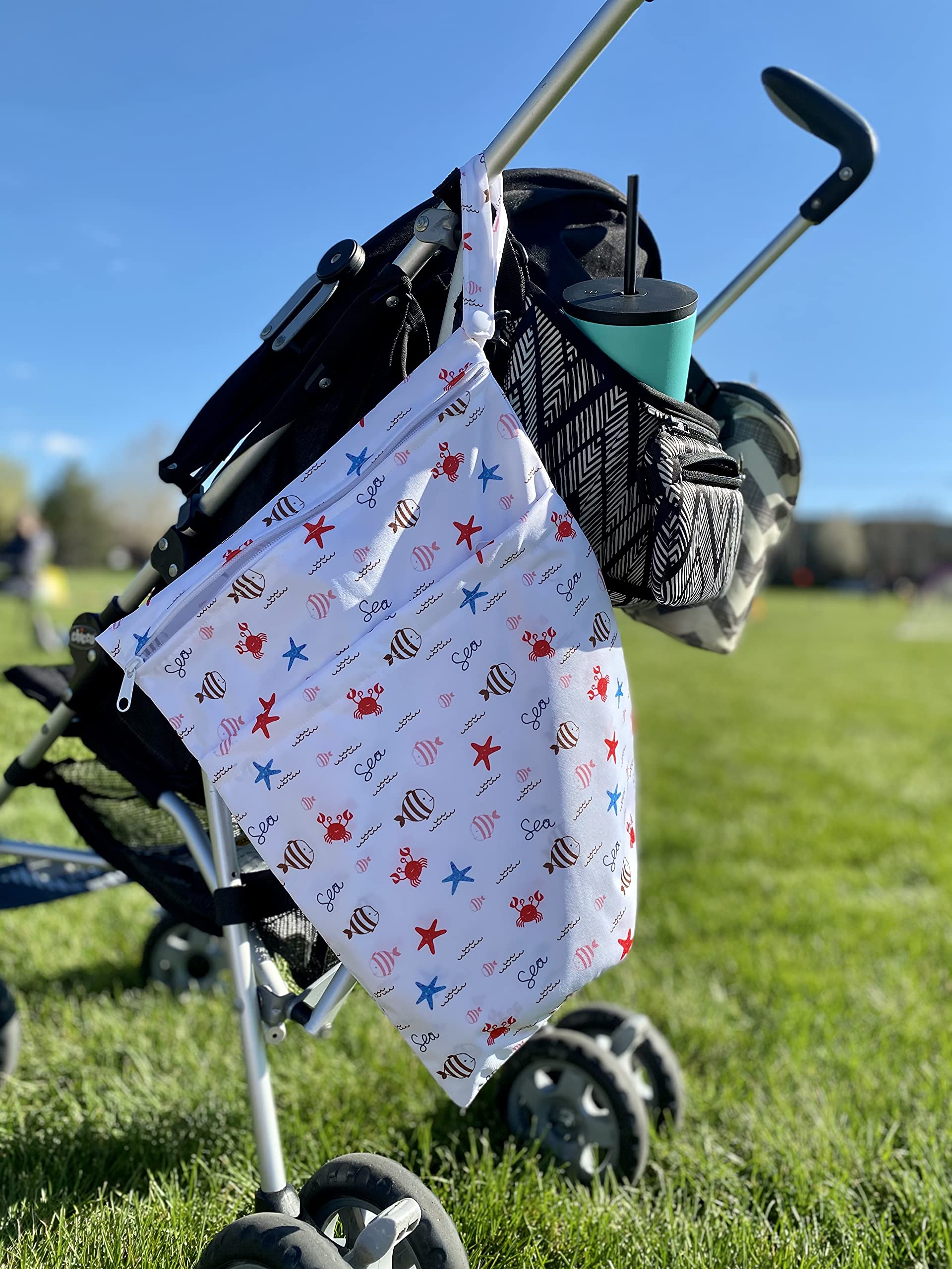 ALVA ALVABABY 2pcs Cloth Diaper Wet Dry Bags Waterproof Reusable with Two Zippered Pockets Travel Beach Pool Daycare Soiled Baby Items Yoga Gym Bag for Swimsuits or Wet Clothes LX-YK6163