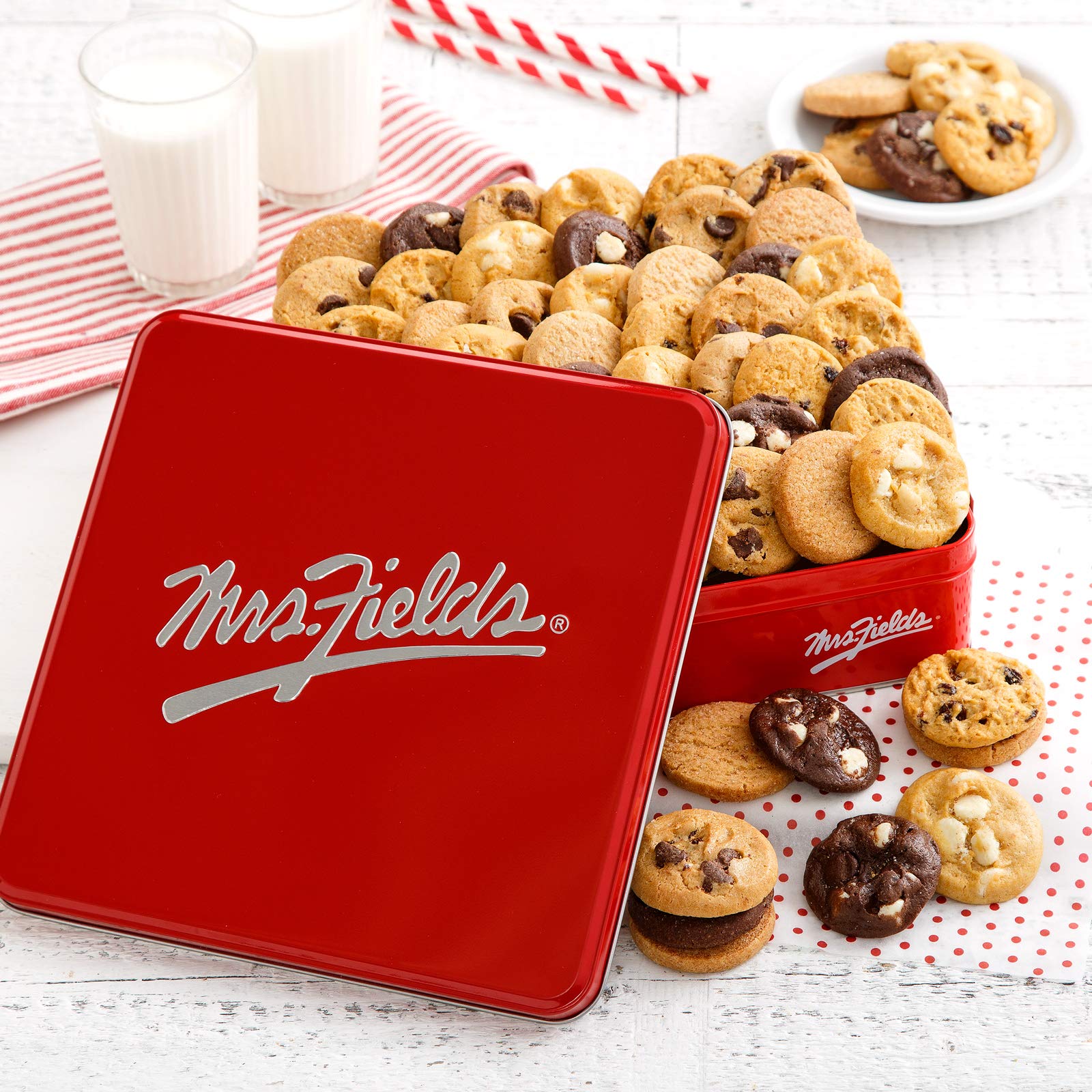 Mrs. Fields - 60 Nibblers Signature Cookie Tin, Assorted with 60 Nibblers Bite-Sized Cookies in our 5 Signature Cookie Flavors