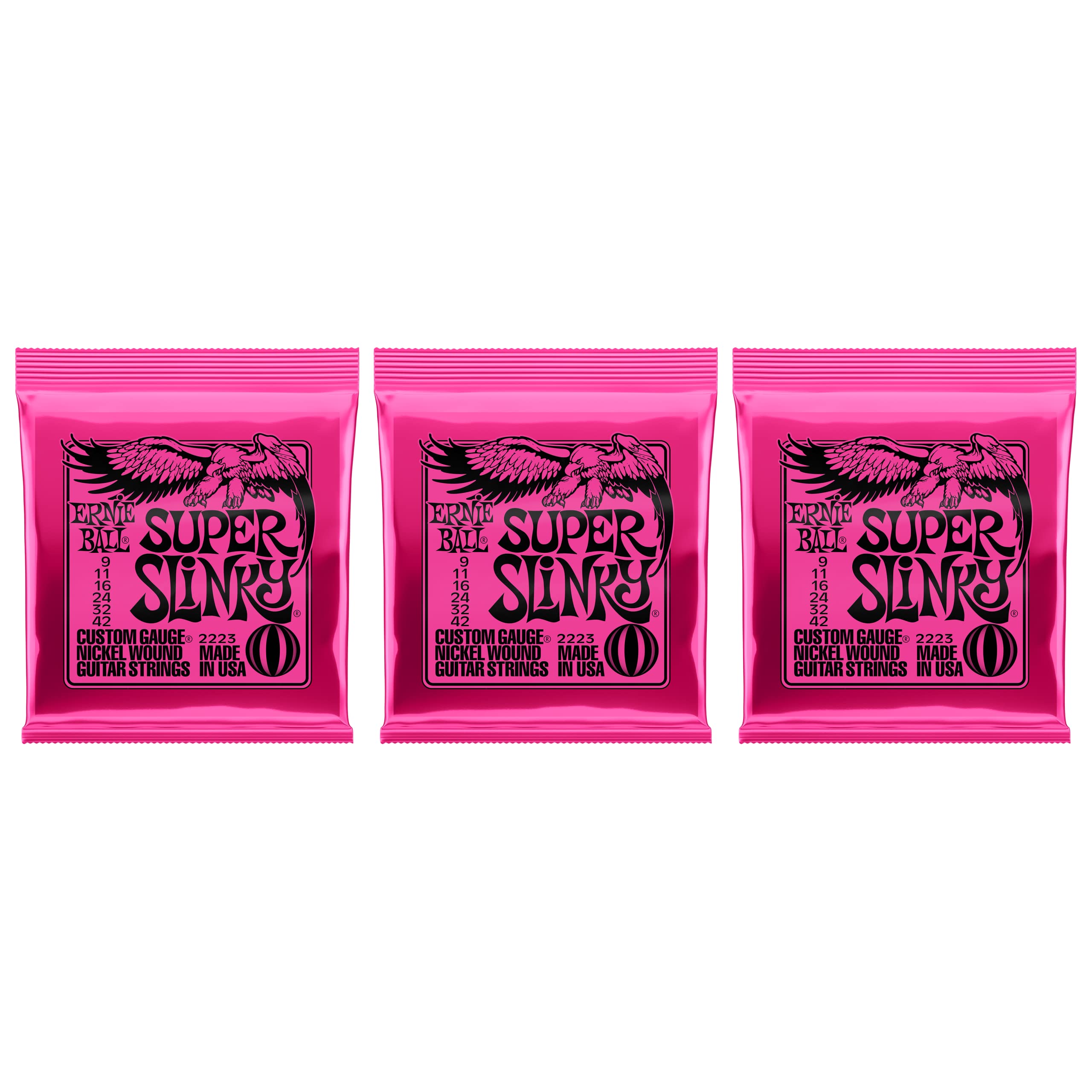 Ernie Ball, Super Slinky Electric Guitar Strings 9-42 (Pack of 3 Sets) (2223x3)
