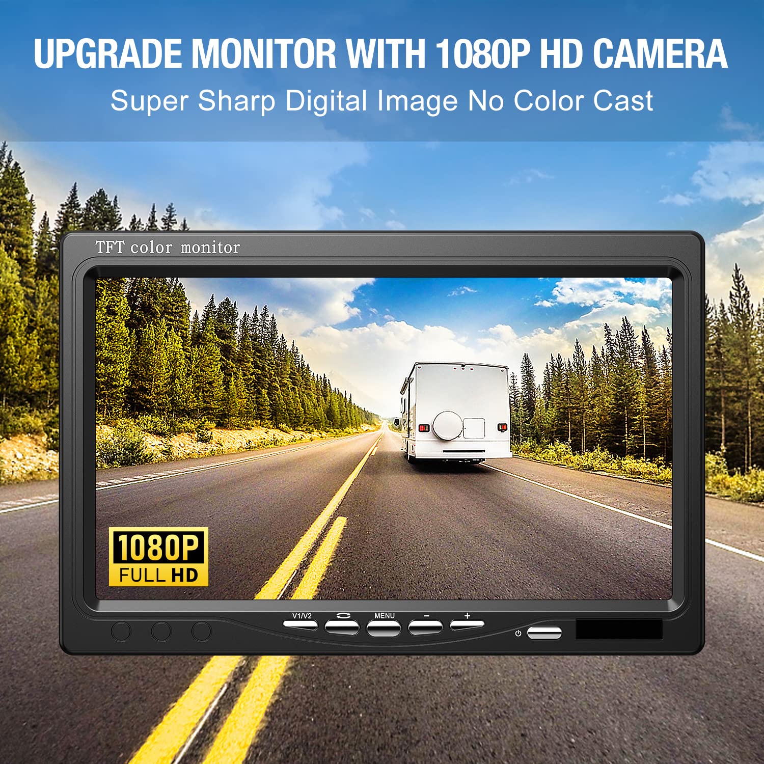 DVKNM Upgrade Backup Camera Monitor Kit 7" HD 1080P Monitor IP69 Waterproof Rearview Reversing Rear View Camera for Truck Trailer RV Pickup (TZ101)