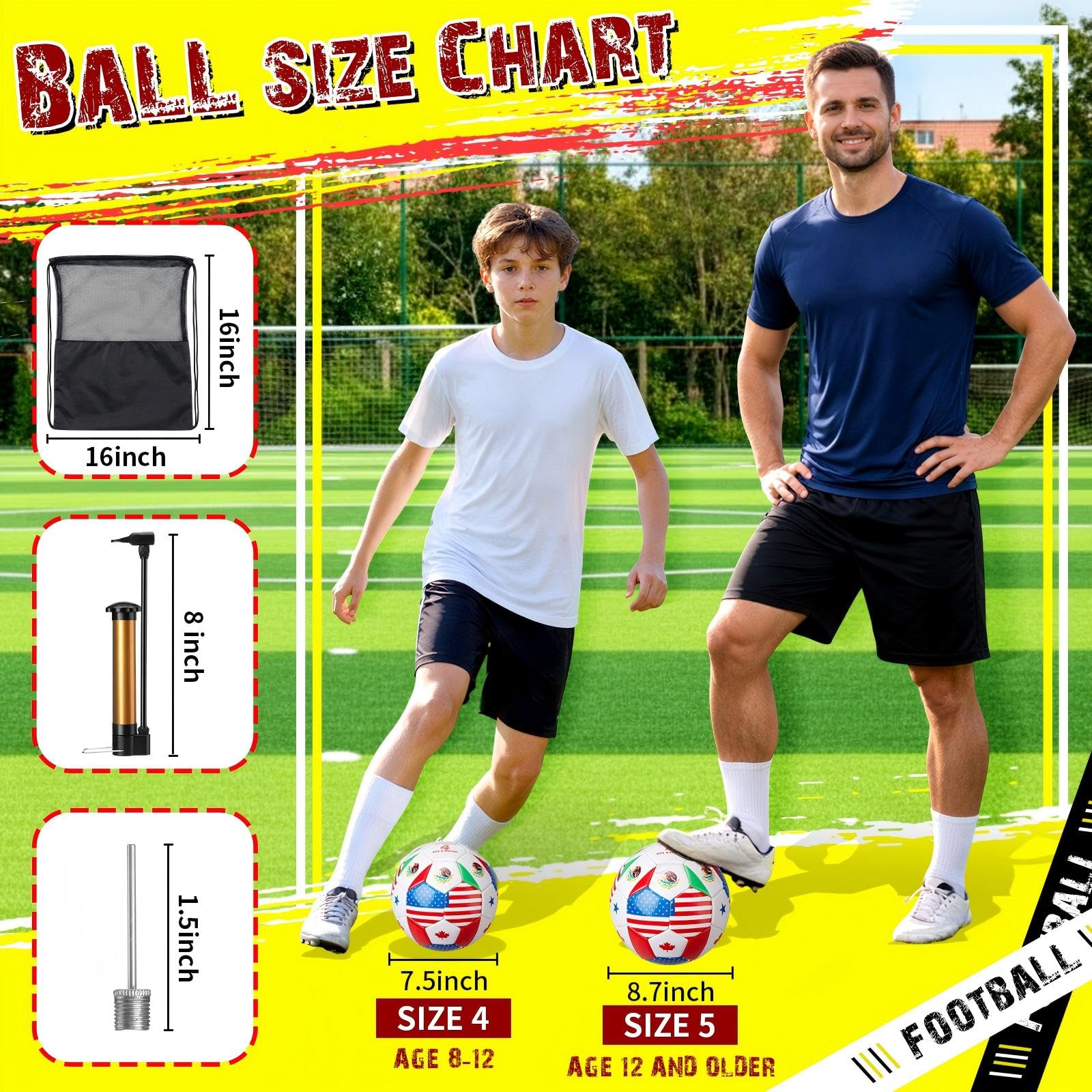Leitee 2 Pack Size 4 World Flag Soccer Ball 2026 Country Flag Training Soccer Ball with Pump Needles and Storage Bag for Adult Team Practice Club Events Sports Party Gifts