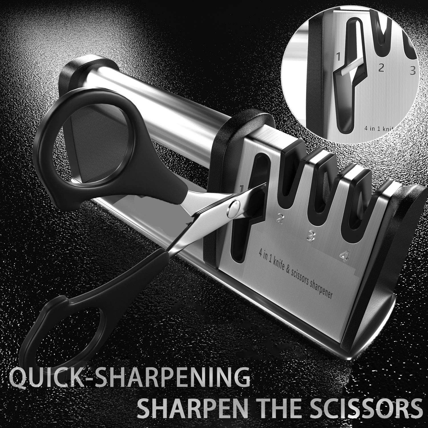 Knife Sharpeners, 4 in 1 Kitchen Blade and Scissors Sharpening Tool, Professional Chef's Kitchen Knife Accessories, Manual Knife Sharpener for Kitchen Knife