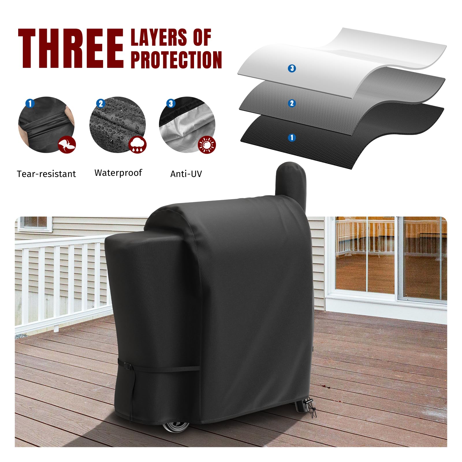 SHINESTAR Grill Cover for Traeger Pro 22 & 575 Series, Waterproof Smoker Grill Cover Compatible with Traeger Lil Tex Elite, Eastwood & Z Grills 550B, Double Straps, Adjustable Drawstring