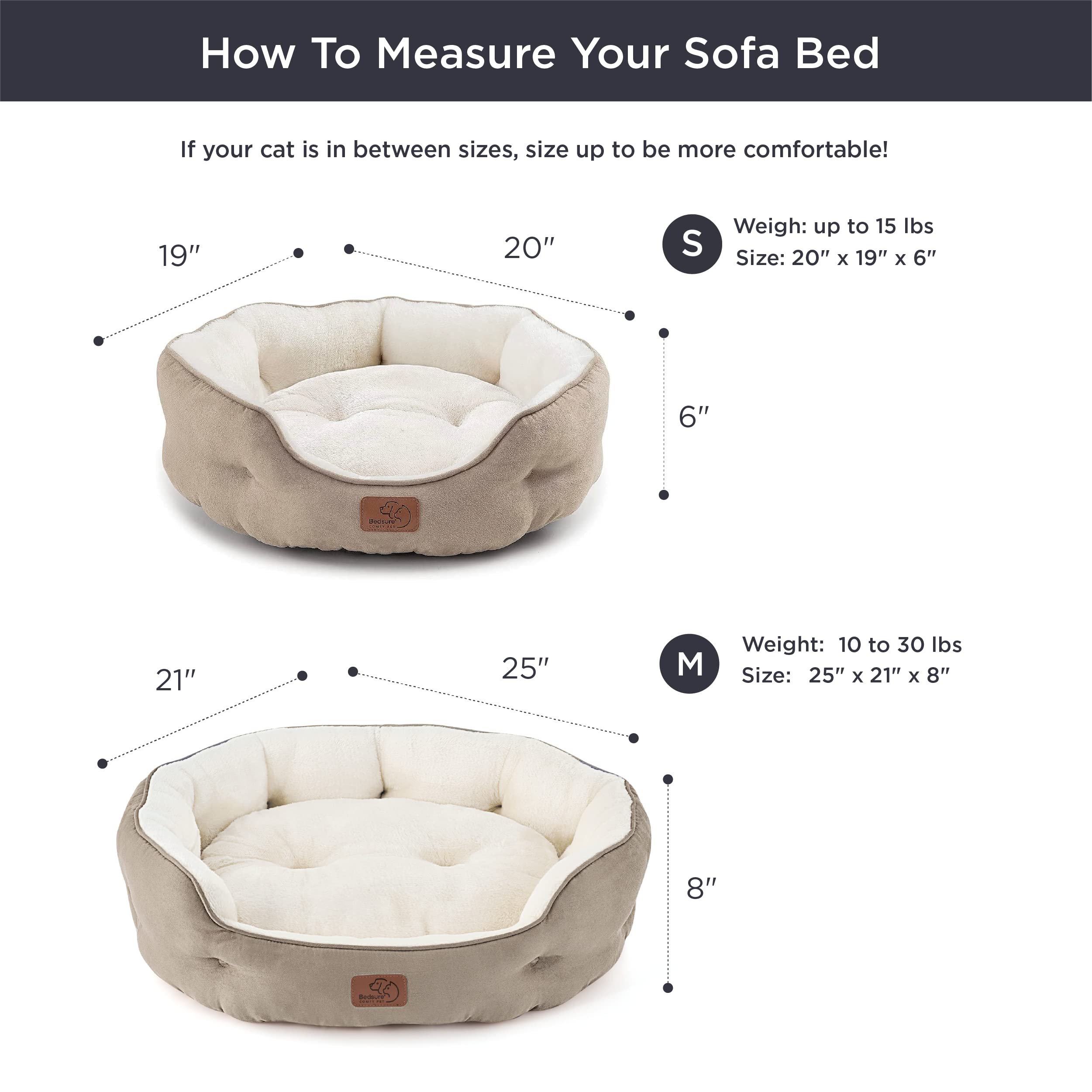 Bedsure Dog Beds for Small Dogs - Round Cat Beds for Indoor Cats, Washable Pet Bed for Puppy and Kitten with Slip-Resistant Bottom, 20 Inches, Camel