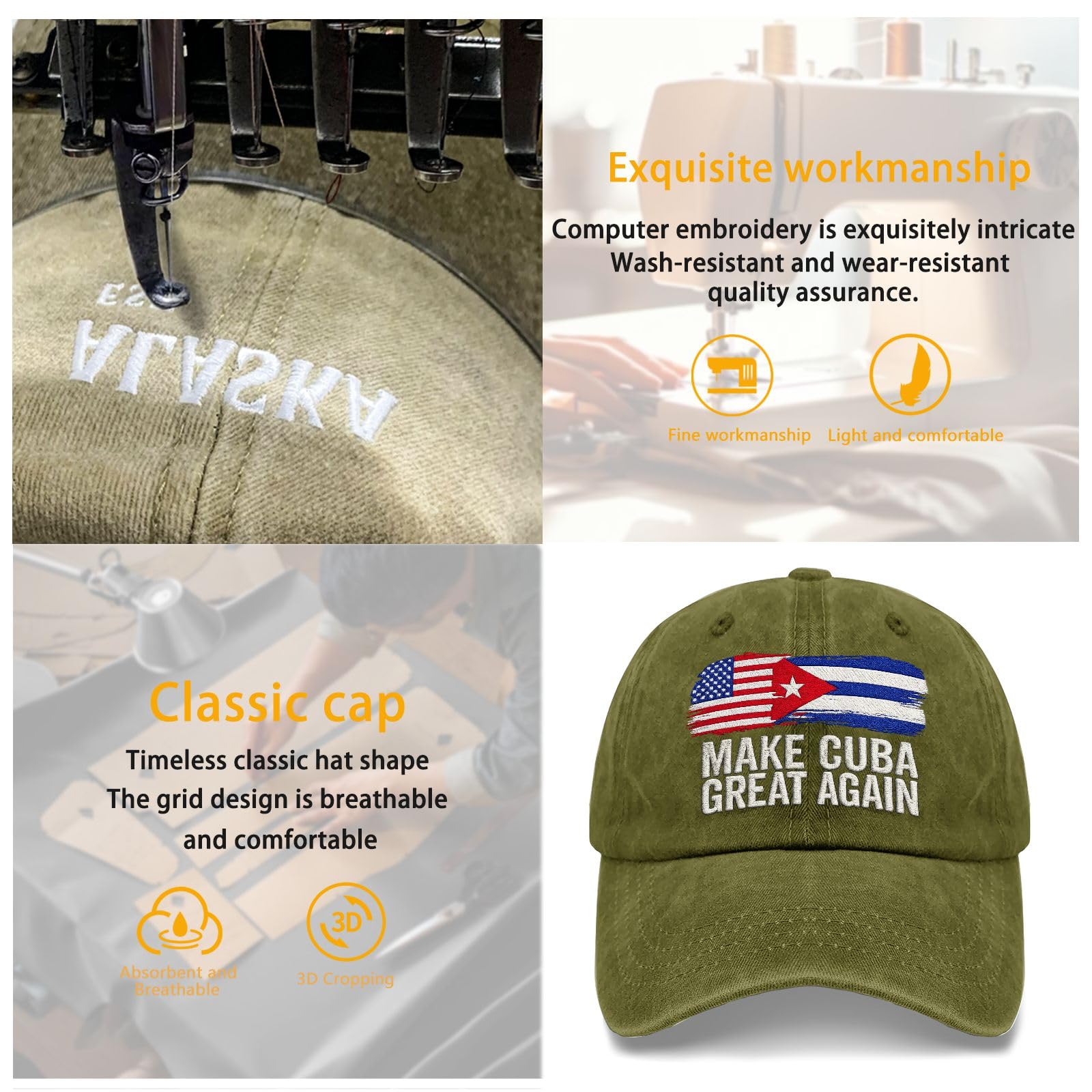 Make Cubas Great Again Embroidered Sun Hat Beach Caps for Her
