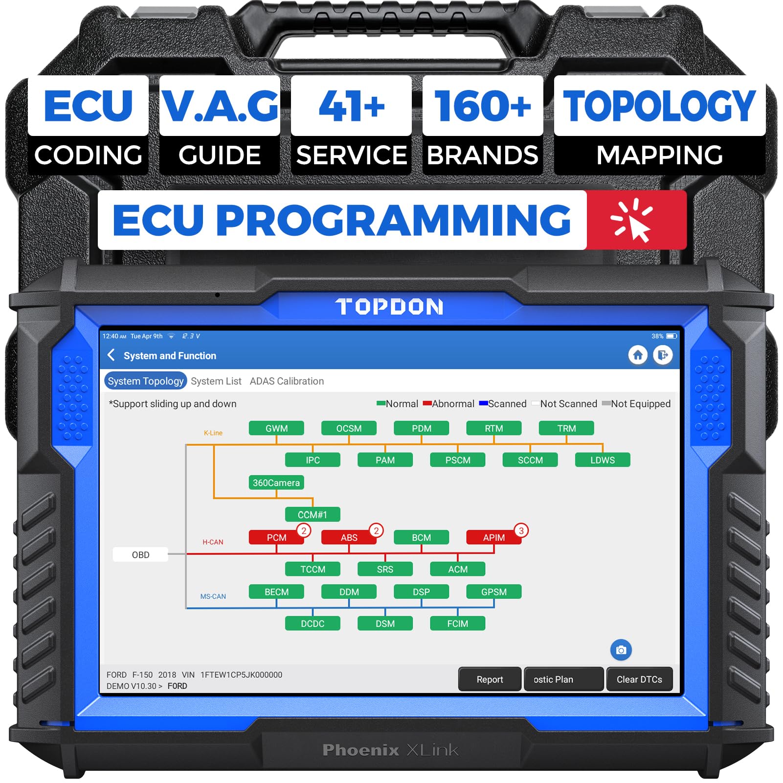 TOPDON Phoenix XLink Scan Tool, ECU Programming, Online ECU Coding, Upgraded of Phoenix Plus, Topology Mapping, 41 Services, Bi-Directional Scanner, Guided Function, CAN FD/DoIP, 2 Years Free Update