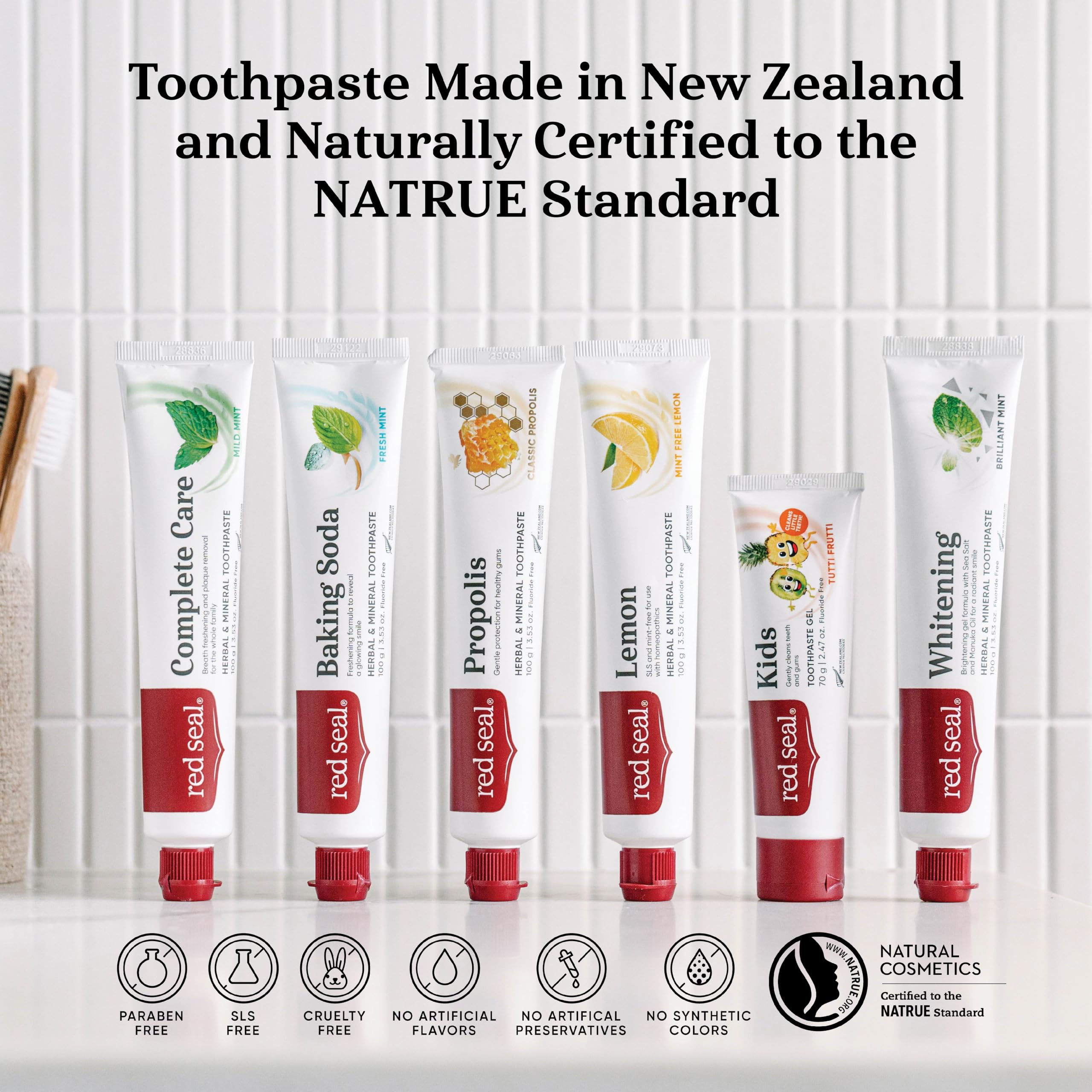 Red Seal Fluoride Free Toothpaste - Baking Soda - Herbal & Mineral Formula, Vegan-Friendly, Cruelty-Free, SLS and Paraben-Free, No Artificial Flavors, NATRUE Certified Natural, Dry Mouth Relief