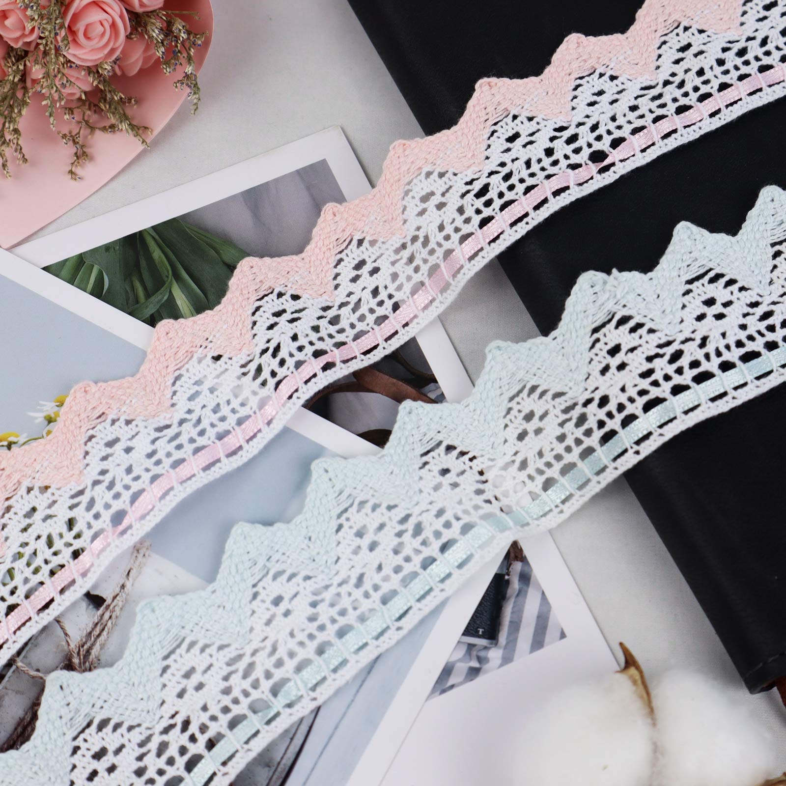 IDONGCAI Lace Ribbon Crochet Knit lace Trim by The Yard Ribbon Inserted Ribbon Lace Ribbon for Crafts