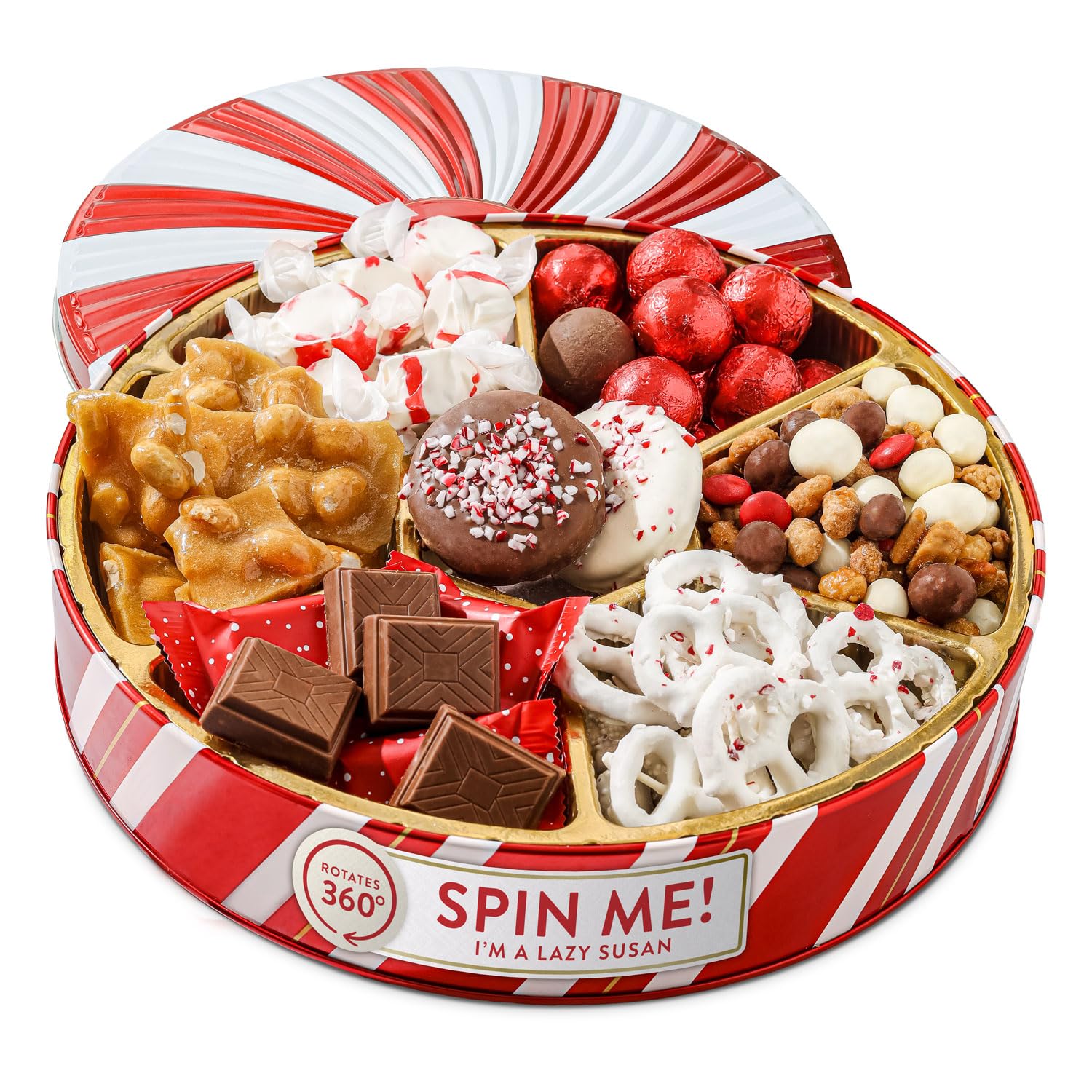 BONNIE AND POP Christmas Gift Basket - Holiday Gifts - Chocolate & Nut Gift Box, Assortment Tray - Birthday, Sympathy, Get Well, Men, Women & Families (Lazy Susan)