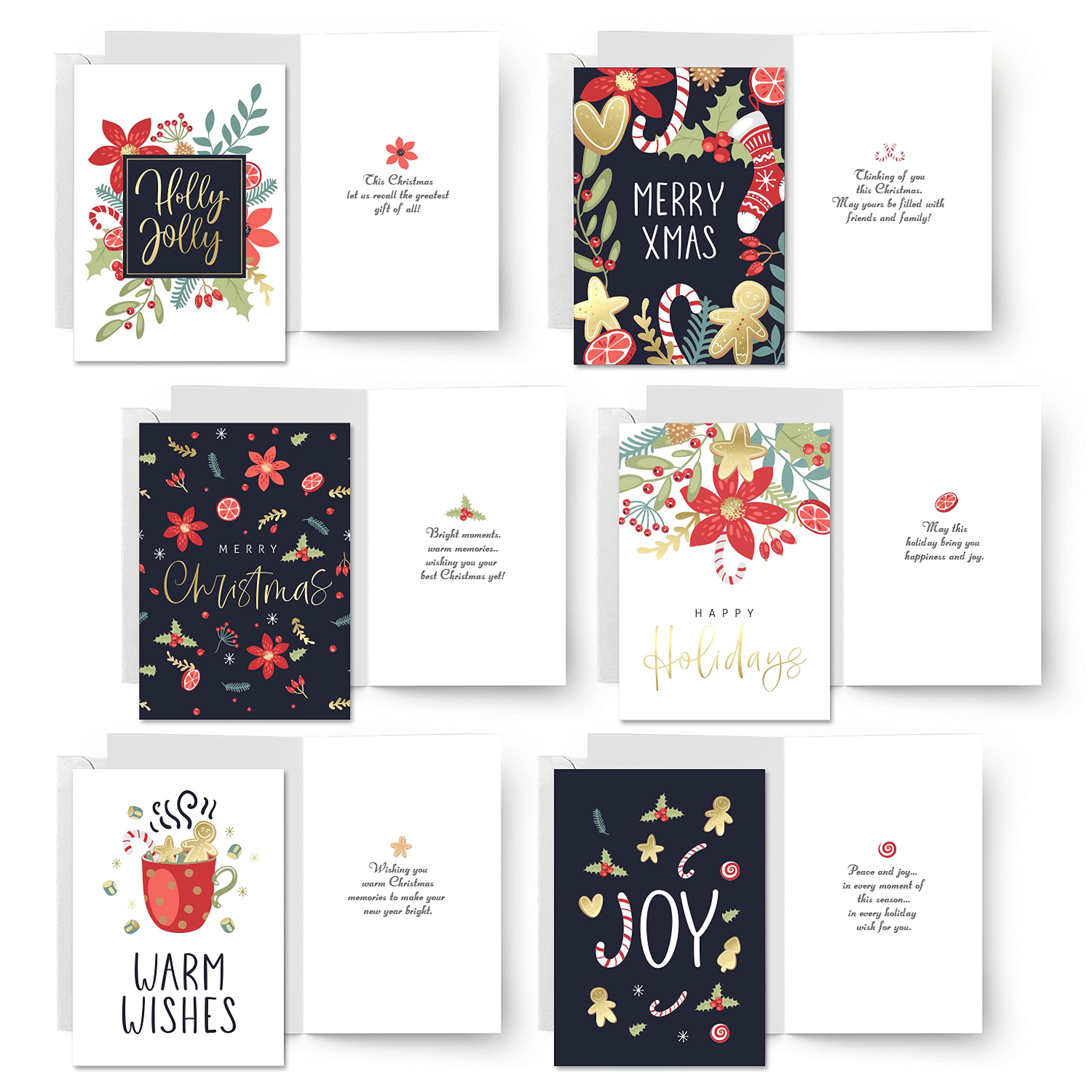 easykart labels 24 Christmas Cards with Envelopes, 6 Assorted Floral Designs With Gold Foil, 5.5 x 4 Inch Size For Friends, Family and loved Ones