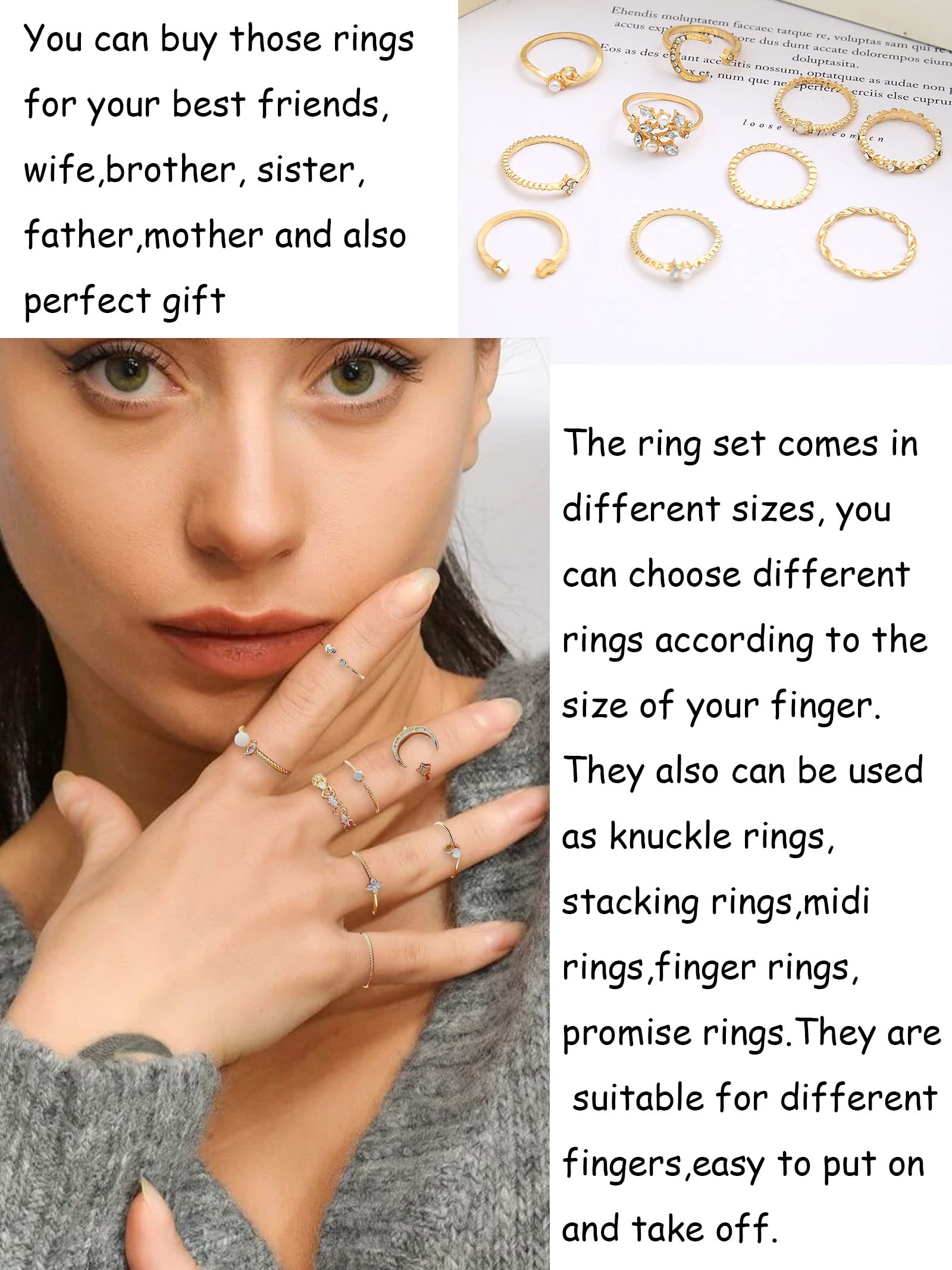 Gold Stackable Rings for Women Gifts Trendy Stuff Simple Star Moon Heart Knuckle Rings Set Boho Rings Cute Stuff Birthday Gifts Valentines Day Gifts