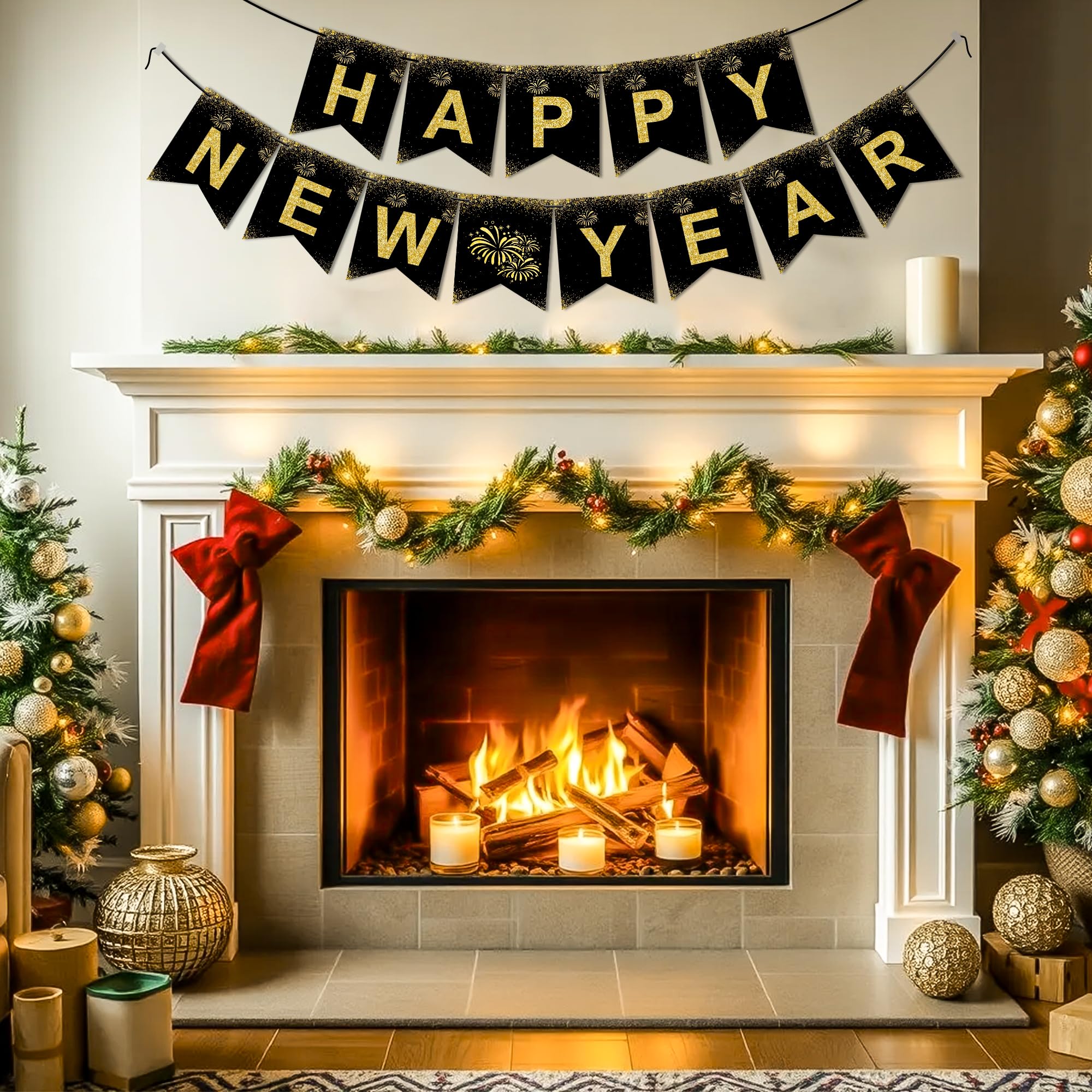 OHOME New Years Decorations 2025 - Happy New Year Banner - New Years Eve Party Supplies - Happy New Year Decorations 2025 | New Years Decorations | New Years Eve Decorations | New Years Party Supplies