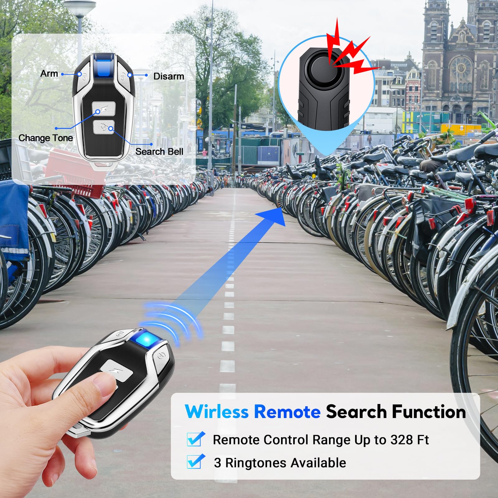 Bike Alarm, 113dB Loud Waterproof Wireless E-Bike Motorcycle Alarm with Remote, Anti-Theft Vibration Motion Sensor Multipurpose Security Alarm System, Ebike Accessories