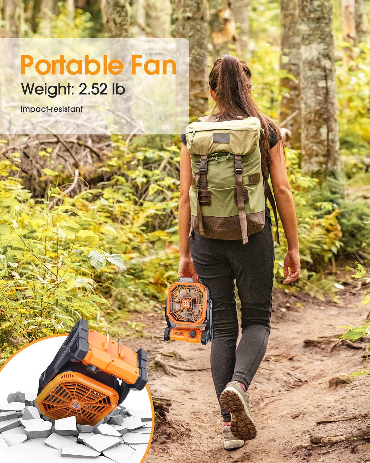 20000mAh Camping Fan, 8” Double Blades Powerful Battery Operated Fan, Battery Rechargeable Desk Fan with LED & Timers, 270°Pivot, Outdoor Portable Fan for Camping, Fishing, Outage, Hurricane