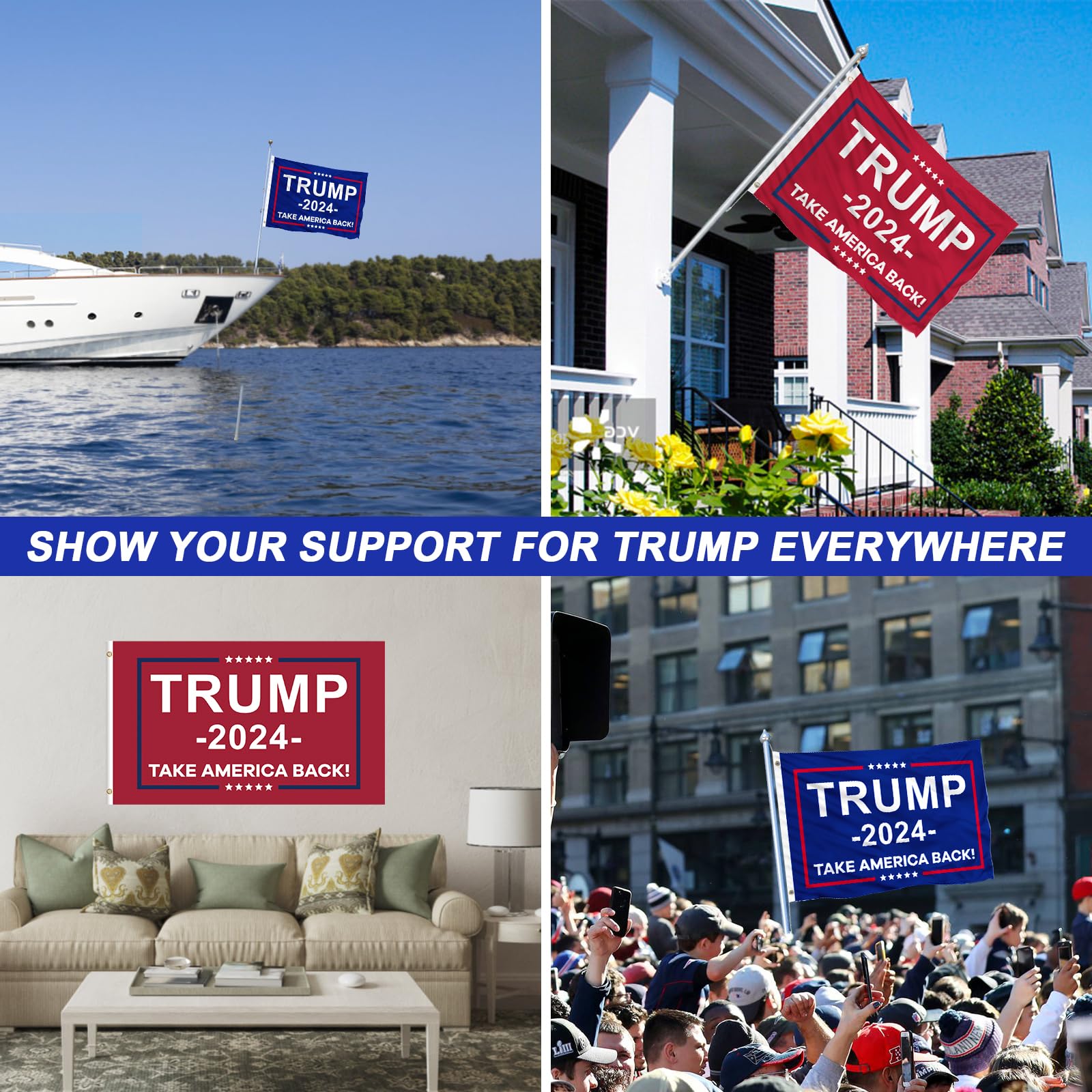 Trump 2024 Flag 3x5FT Outdoor, Trump Merchandise Take America Back 2 PACK Trump Flag 2024 Heavy Duty Banner for Outside Party Supplies for Yard Signs, Home Indoor Outdoor Decor with 2 Brass Grommets