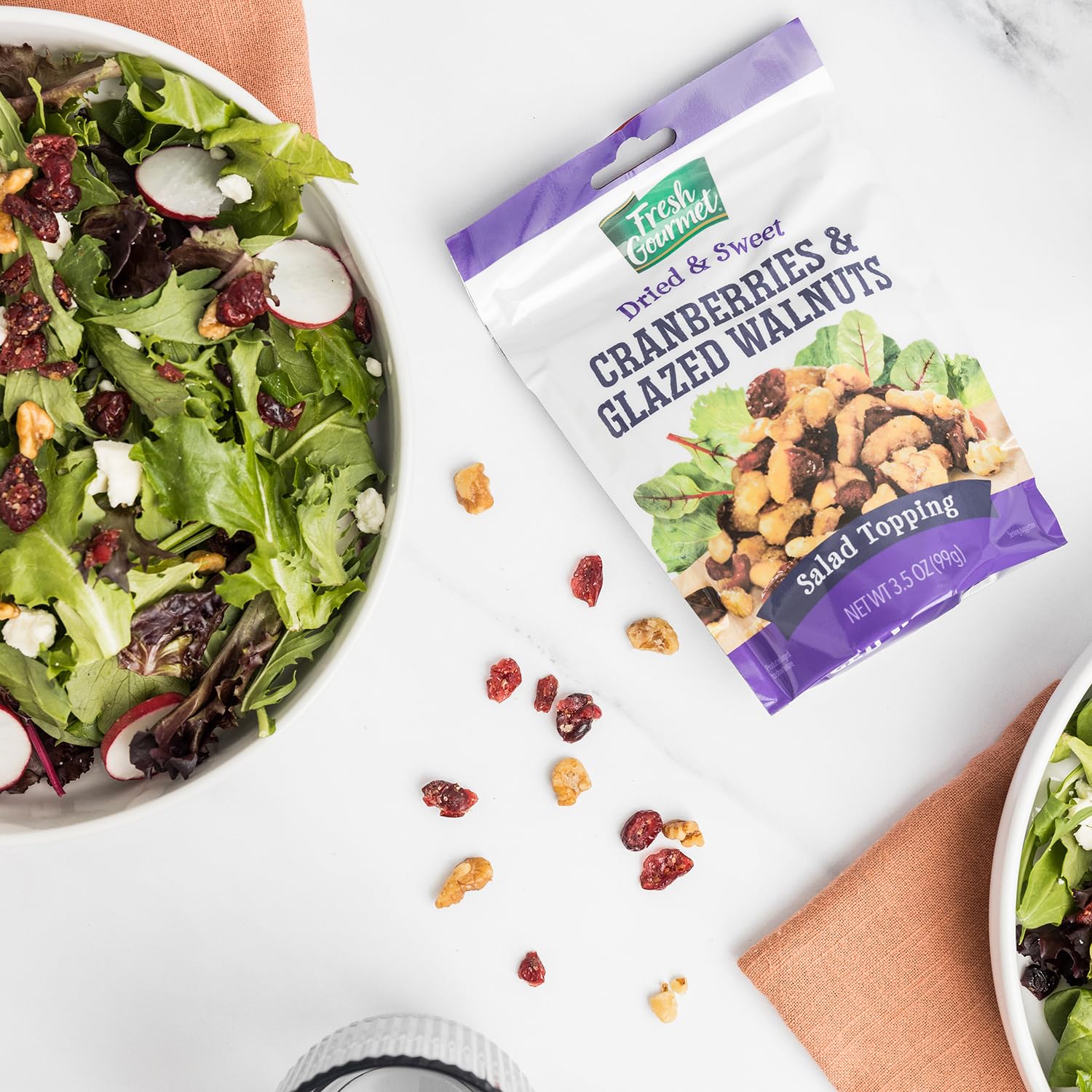 Fresh Gourmet Dried Cranberries & Glazed Walnuts | 3.5 Ounce, Pack of 9 | Crunchy Snack and Salad Topper