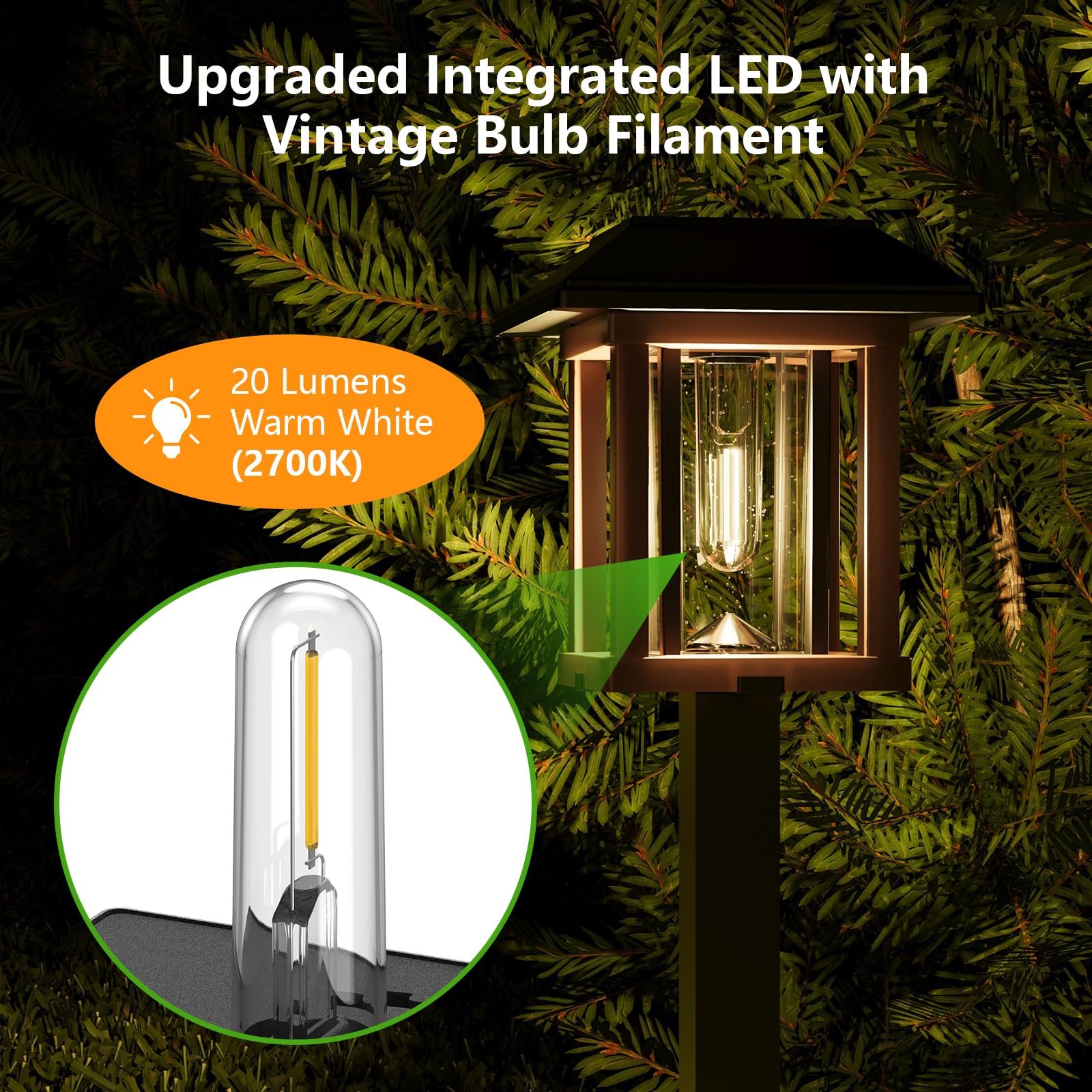 XMCOSY+ Solar Lights Outdoor Waterproof - 2-Tone Bronze & Wood Tone (Color), 20 LM LED Garden Lights Solar Powered Glass Metal, Outdoor Solar Lights for Yard Landscape Driveway Walkway (Warm White)