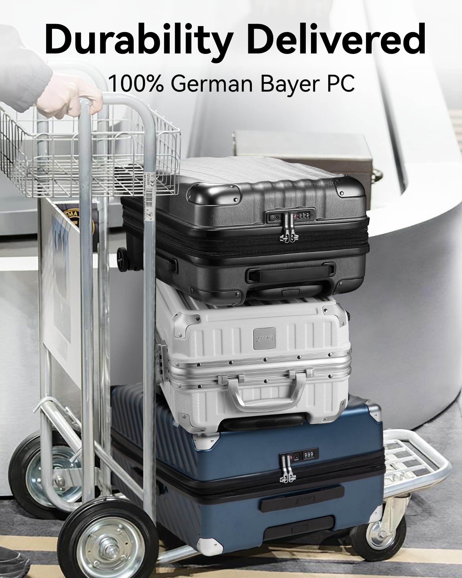 LUGGEX Carry On Luggage Sets 2 Piece - 100% Polycarbonate Expandable Hard Suitcases with Wheels (Black, 20/28)
