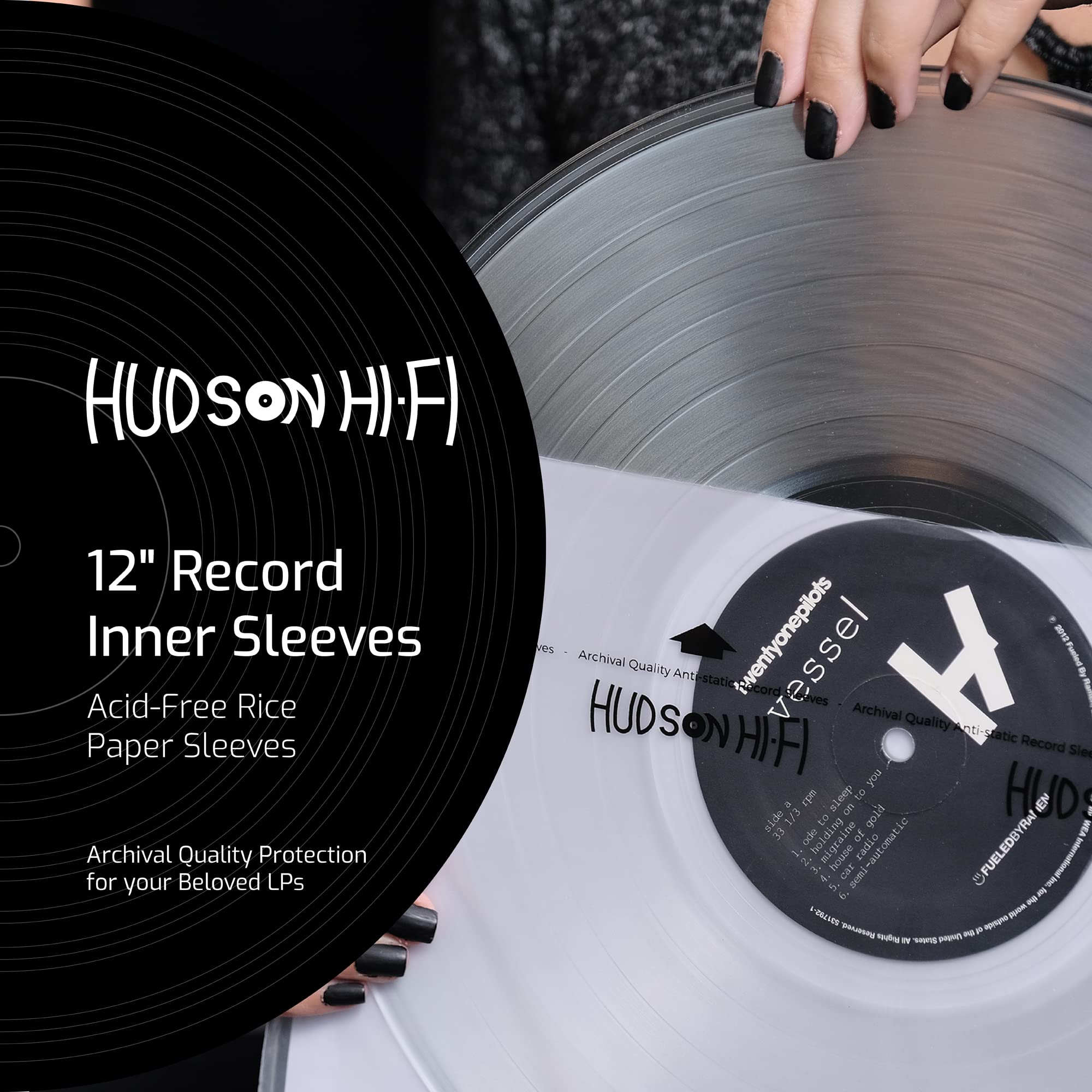 Hudson Hi-Fi Anti-Static Vinyl Record Inner Sleeves - Protective Vinyl Record Inner Sleeve 500 Pack - Protect Your LP Albums from Scratches, Dust & Dirt - Acid-Free Rice Paper Interior Disc Covers