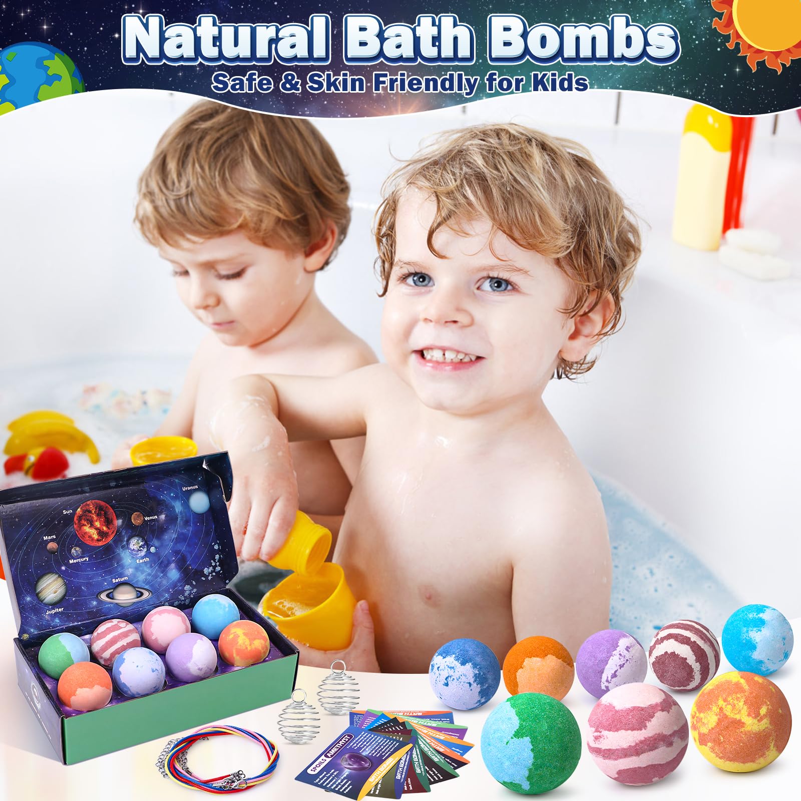 Toylink Galaxy Bath Bombs for Kids with Surprise Inside Space Toys, 8 Pack Planet Bath Bombs with Solar System Gemstones Organic Bubble Bath Fizzies Birthday Christmas Gifts for Boys Girls