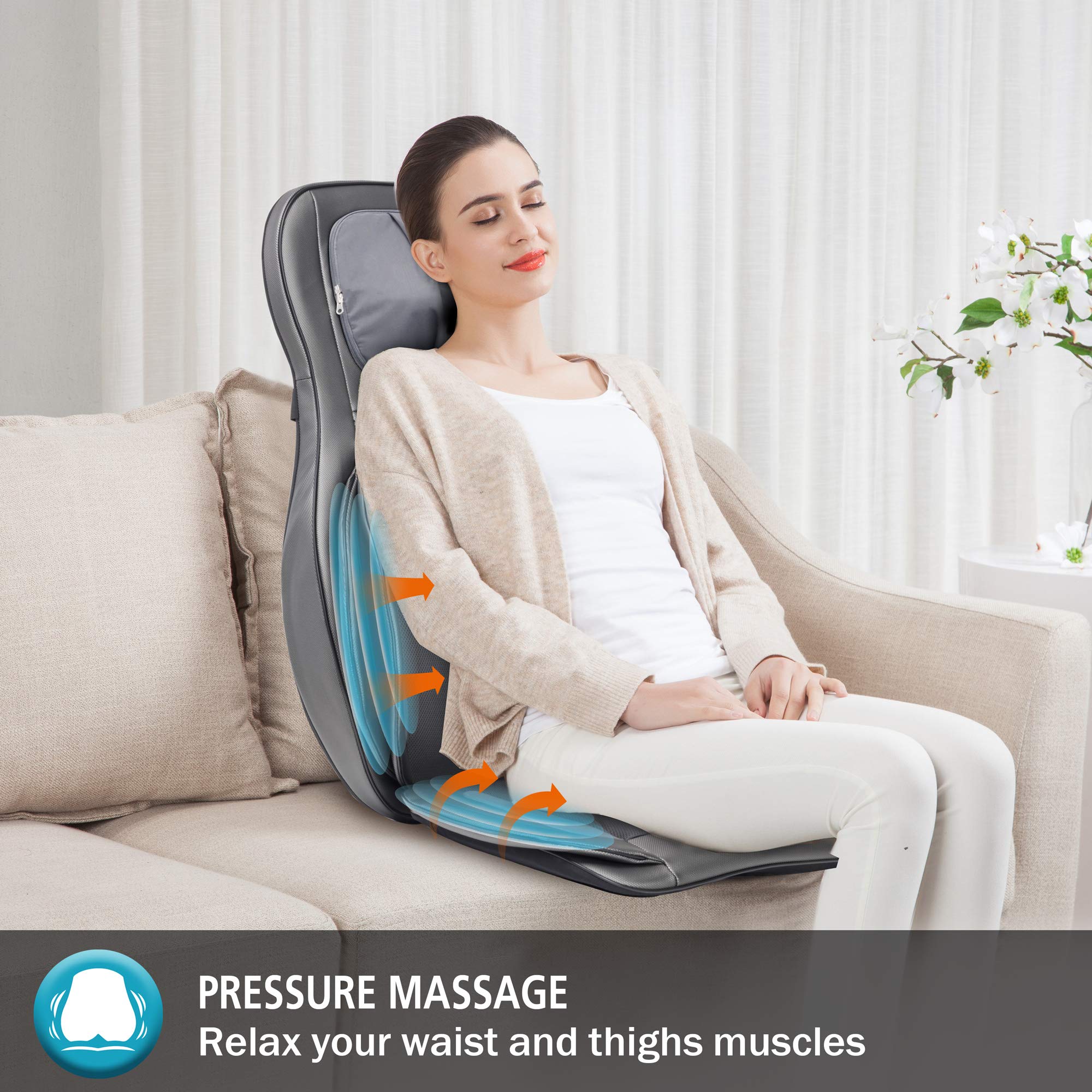 COMFIER Massager Chair with Heat, Shiatsu Neck Back Massager Portable with Compress & Rolling,Massage Chair Pad for Full Back, Neck & Shoulders,Full Body Pain, Gray