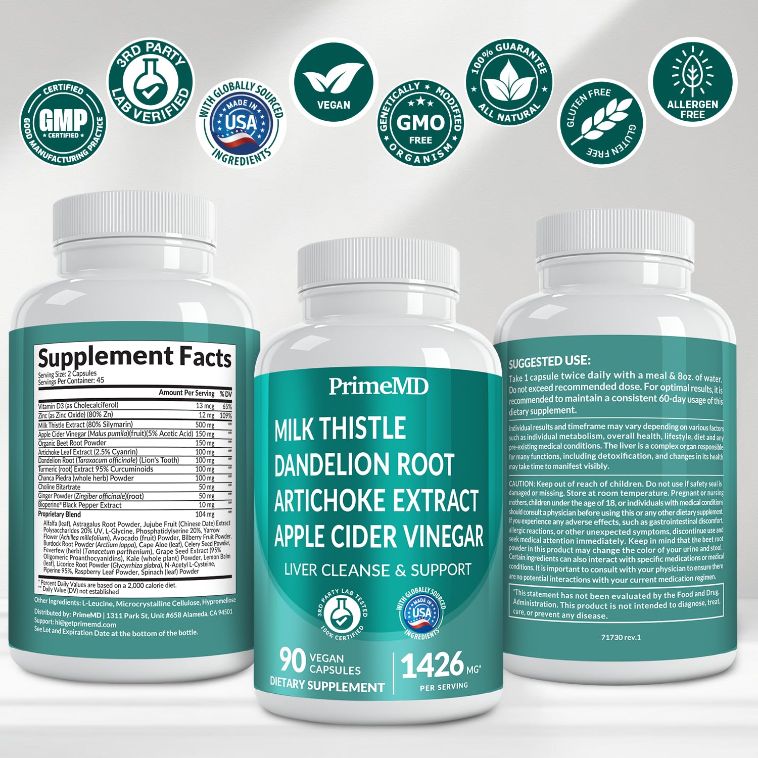 32-in-1 Liver Support Supplement with Milk Thistle, Silymarin, Artichoke Extract & Beetroot Powder – Comprehensive Wellness Formula – 1426mg (90ct)