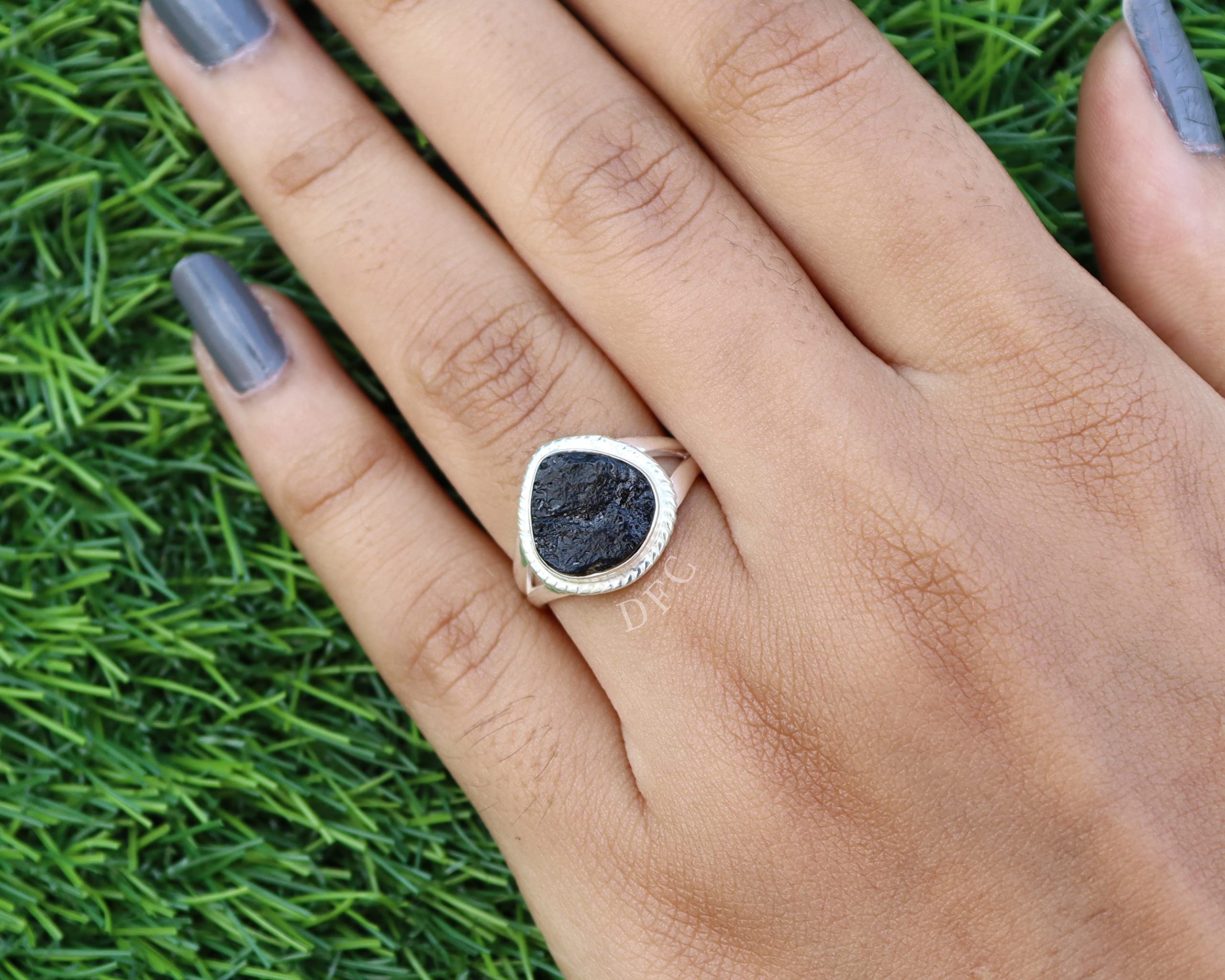 Black Tourmaline Ring | Raw Black Tourmaline Silver Ring | October Birthstone | Genuine Rough Tourmaline Handmade Ring | Sterling Silver 925 (9)