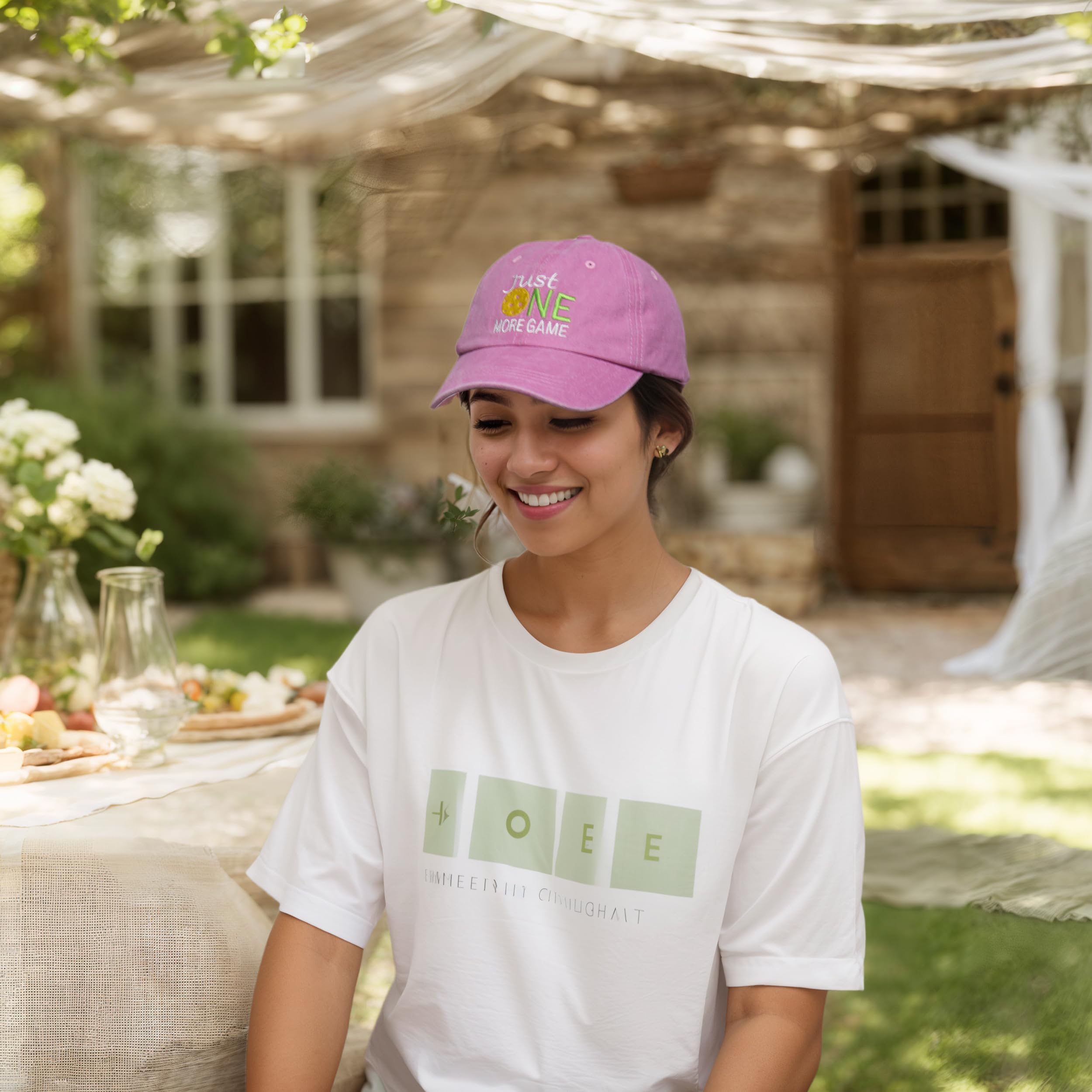 Pickleball Hat - Pickleball Gifts for Men Women - Washed Adjustable Embroidered Baseball Cap with Gift Box Pink