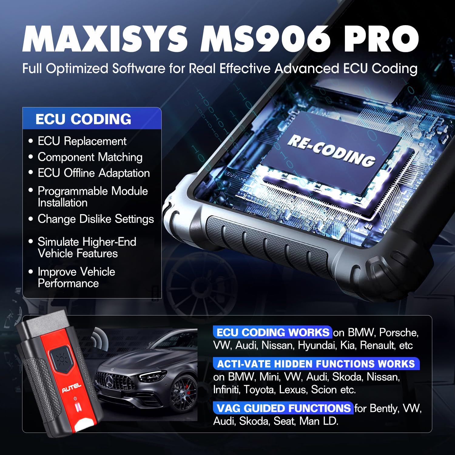 Autel MaxiSys MS906 PRO Scanner, 2024 5X Faster MS906Pro Advanced ECU Coding Upgrade of MS906BT MK908, DoIP & CAN FD, 36+ Service, 3000+ Active Tests, Auto Scan 2.0, 4G/128G, FCA Autoauth