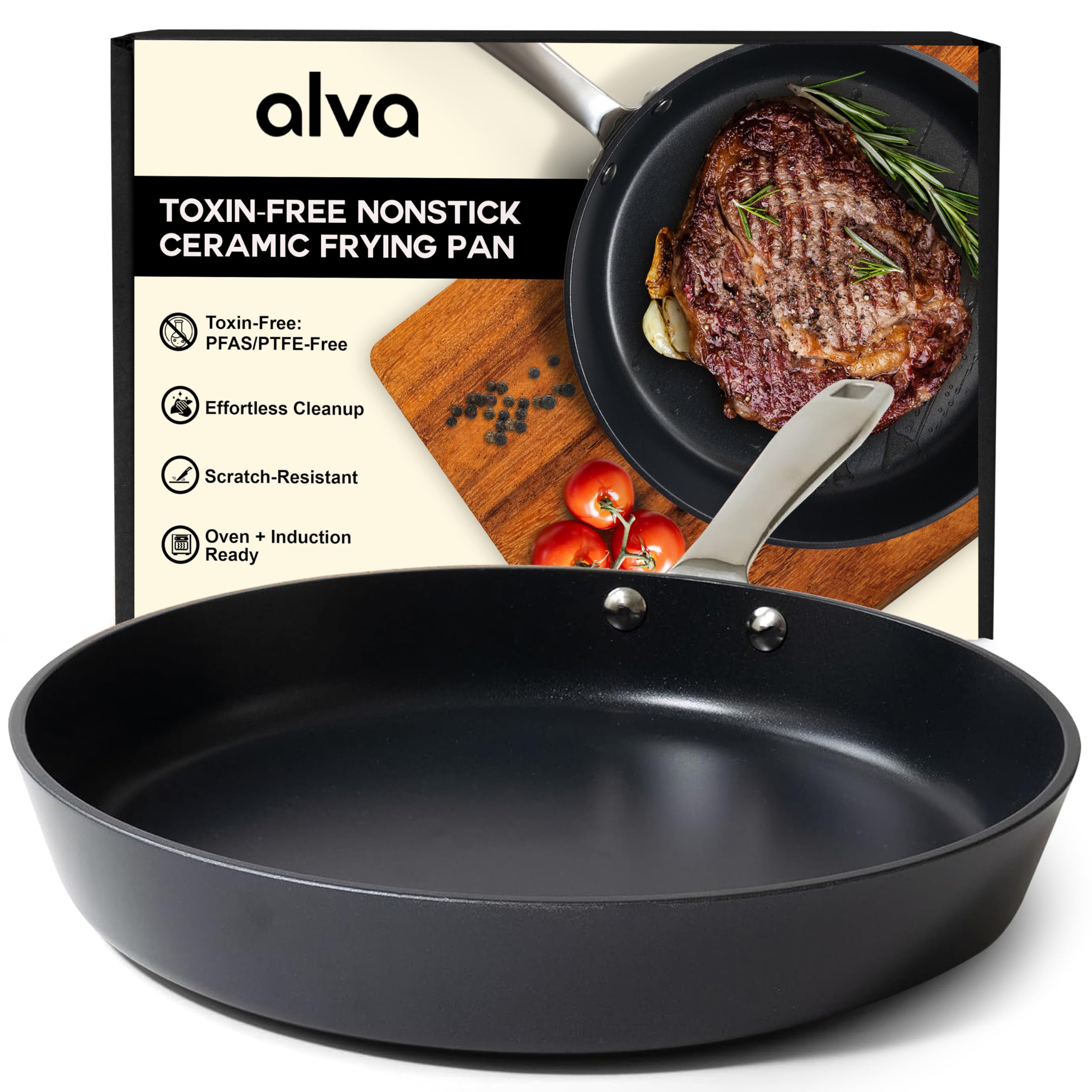 Alva Maestro 8” Non-Toxic Ceramic Nonstick Frying Pan – Oven & Induction Safe Skillet for Healthy Cooking – Sustainable, No PFAS/PTFE, Easy-to-Clean, Even Heat Distribution, Toxin-Free Cookware