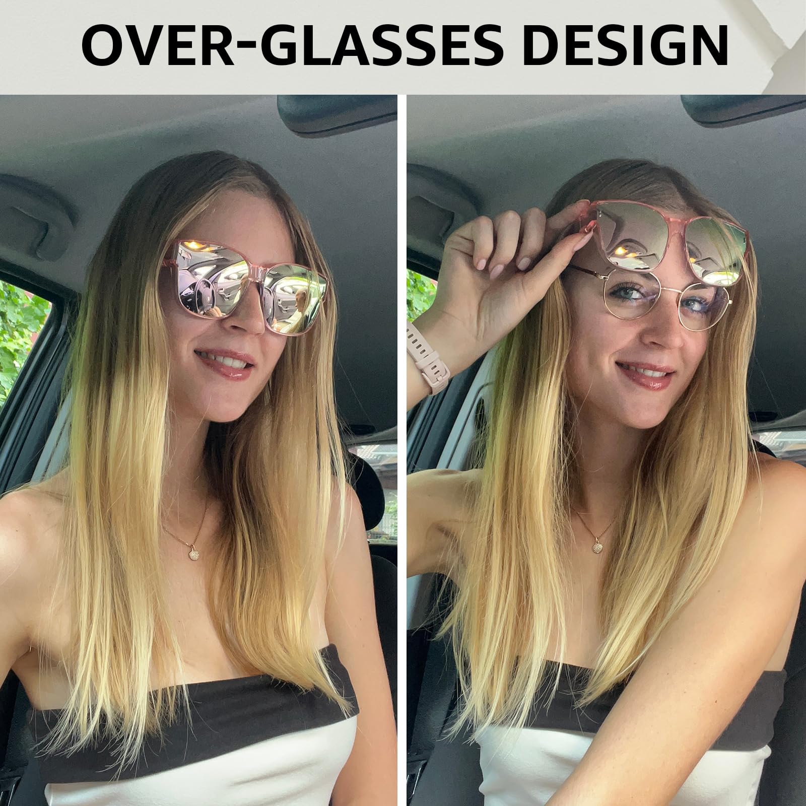 TJUTR Polarized Fit Over Sunglasses for Women, Trendy Oversized Over Prescription Glasses Shades with UV Protection TS3091