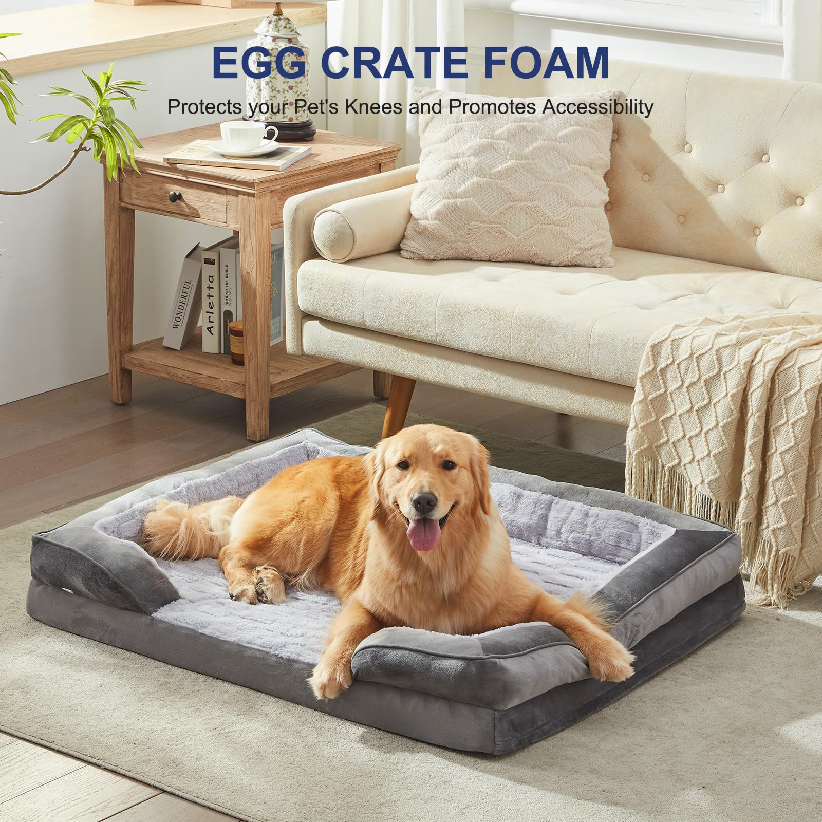 FURTIME Orthopedic Dog Beds Large Sized Dog, XL Washable Dog Bed for Large Dogs, Comfy Supportive Foam Pet Couch Bed with Removable Cover, Waterproof Extra Large Sofa Bed Foam and Nonskid Bottom