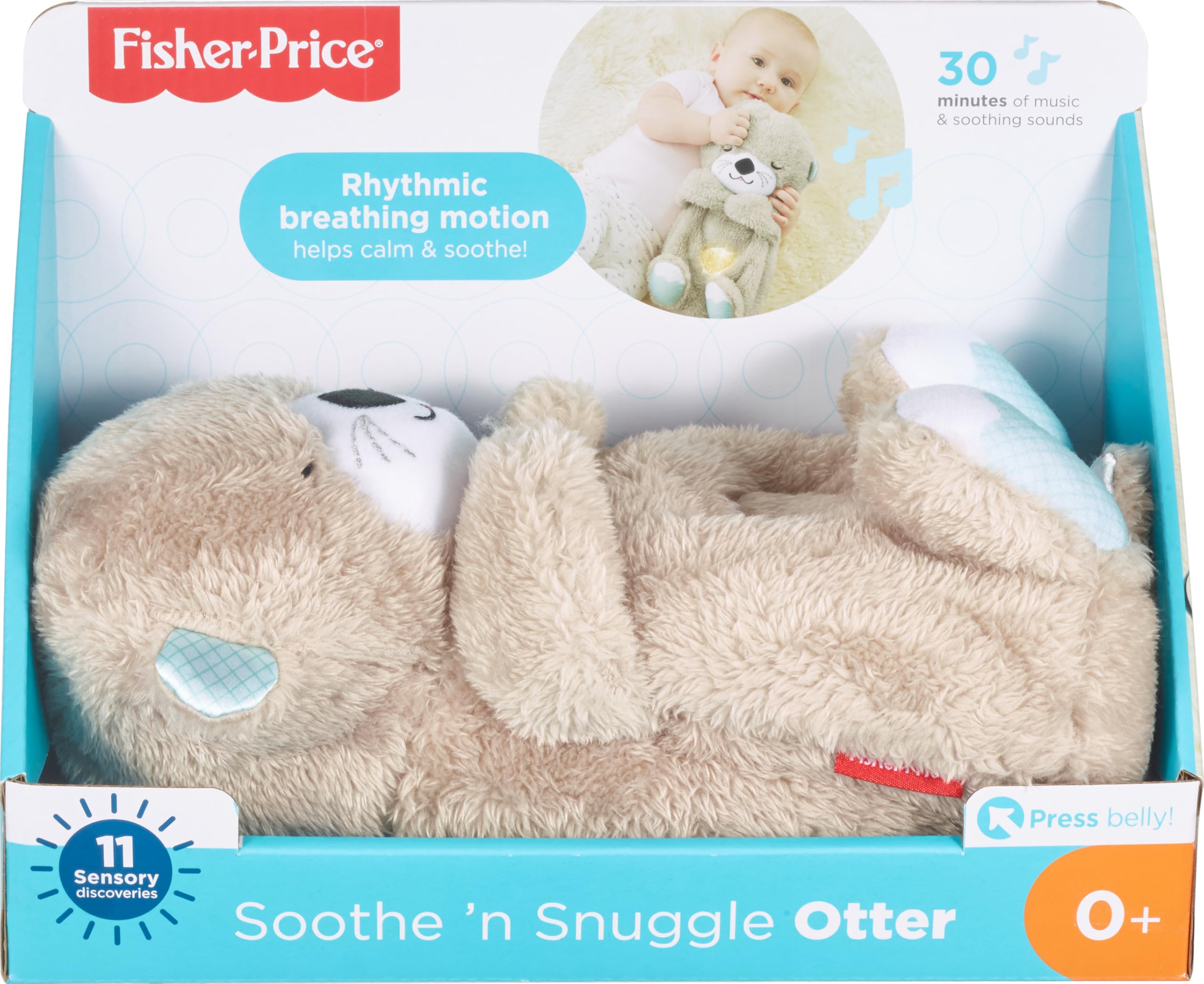 Fisher-Price Baby Toy Soothe 'n Snuggle Otter Portable Plush Sound Machine with Music Lights & Breathing Motion for Newborns 0+ Months