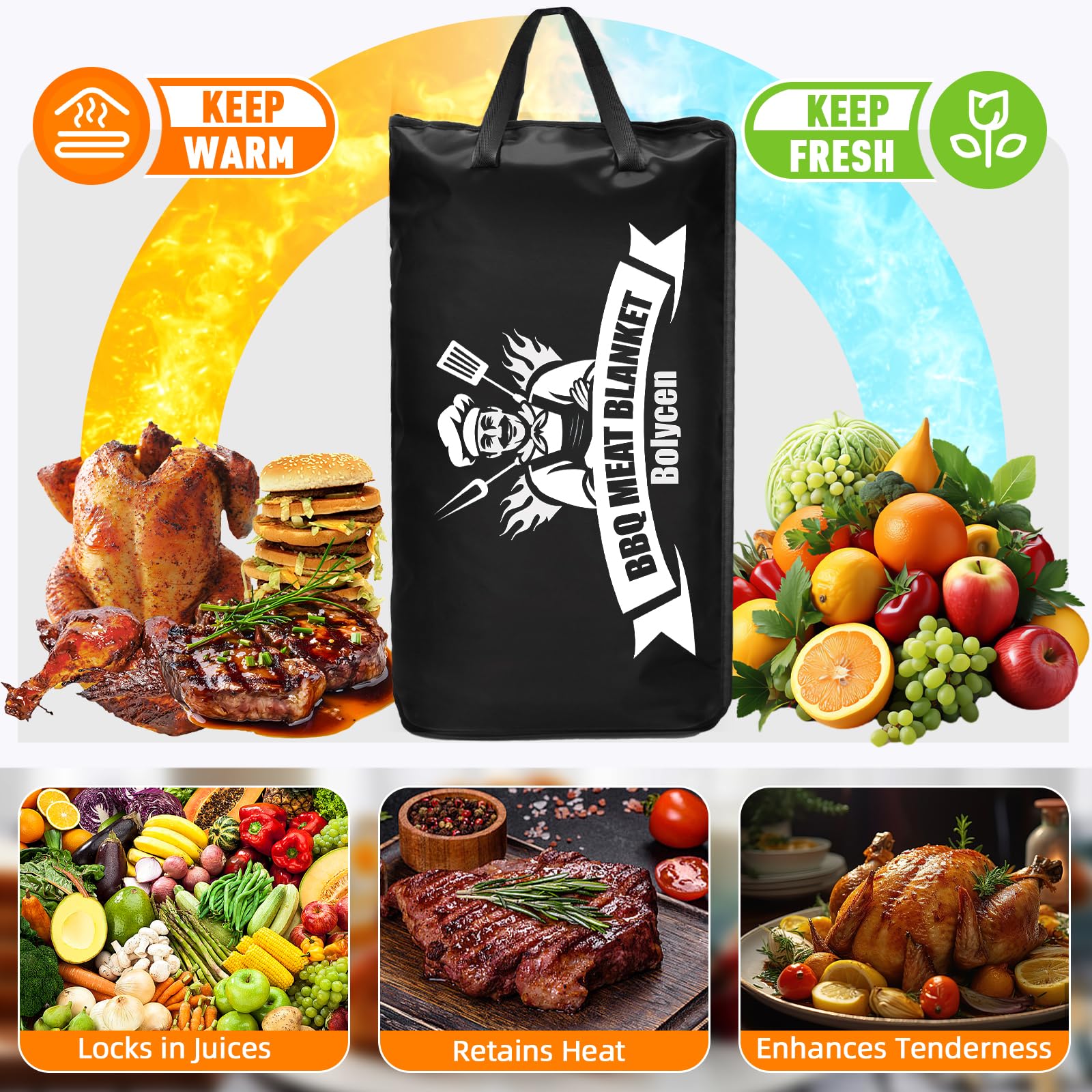 Upgraded BBQ Blanket for Resting Meat - Air Fryer Kitchen Camping Baking Party Essential -Smoker Accessories Brisket Blanket - Insulated Meat Resting Bag with Wide Mouth for Steak/ Pork Shoulder/ Turkey - Birthday Anniversary BBQ Accessories Grilling Gift