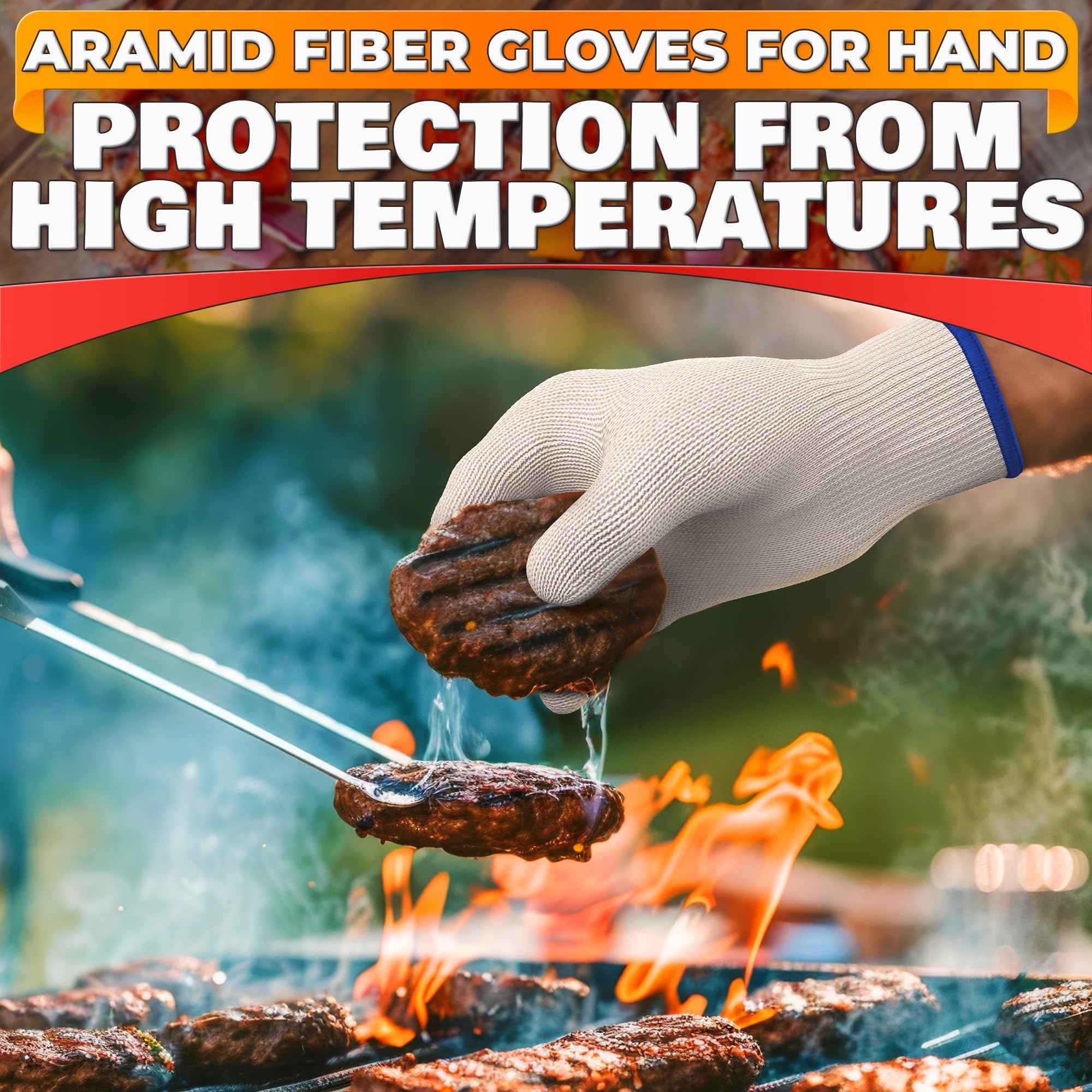 Heat Resistant Gloves for Grilling & Baking - Comfortable Aramid Oven Gloves with Fingers, Thick Knit Design - Ensures Hand Protection and Secure Grip for Handling Hot Pans and Dishes