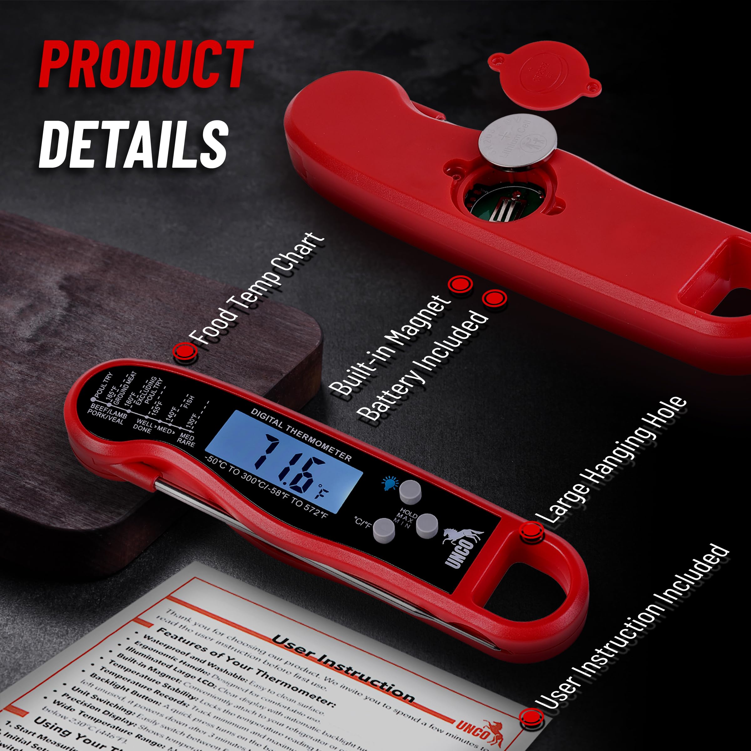 UNCO- Meat Thermometer Digital, Waterproof Digital Food Thermometer for Cooking and Baking, Digital Meat Thermometer Instant Read Thermometer for Cooking Thermometer for Meat