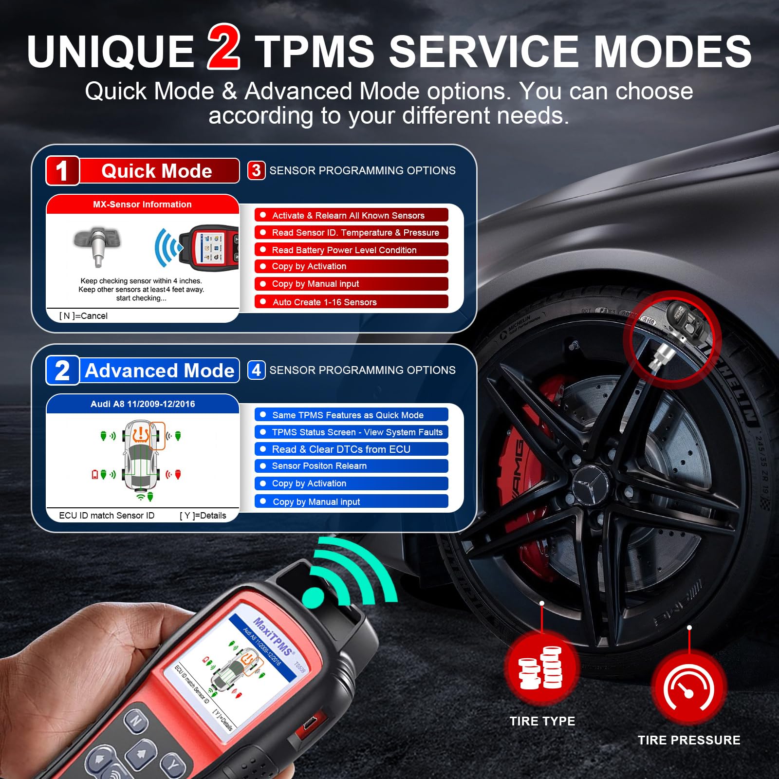 Autel MaxiTPMS TS508WF TPMS Programming Tool Lifetime Free Updates 2024 WiFi Ver. Upgrade of TS508 TS501 TS408 Activate/Relearn/Reset/Diagnosis All Sensors, Program MX Sensors, Read/Clear TPMS DTCs