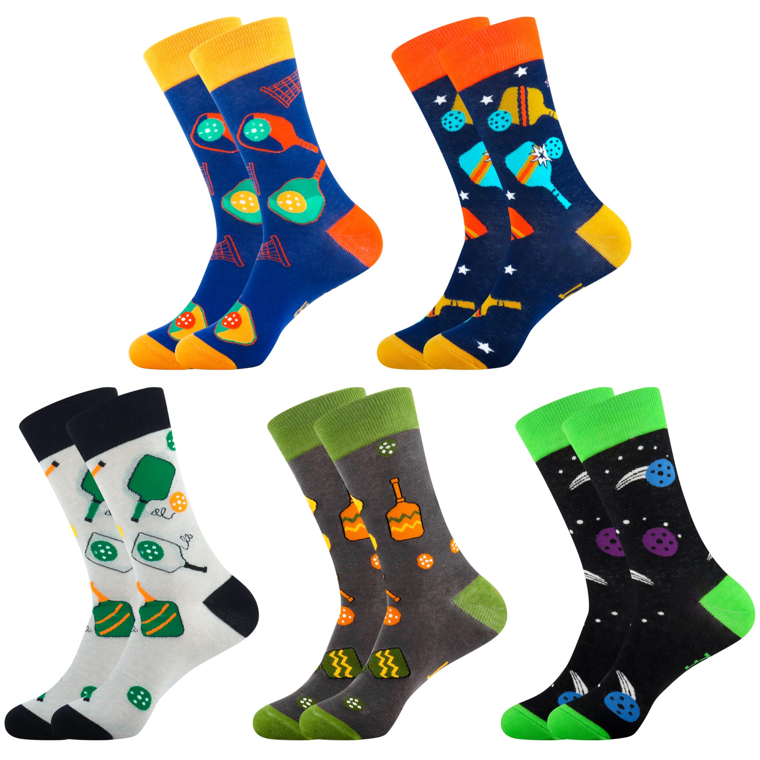 Moyel Pickleball Gifts for Men 5 Pairs Mens Pickleball Socks Funny Socks for Men Fun Novelty Funky Cool Crazy Dress Socks Men’s Crew Socks Pickleball Accessories